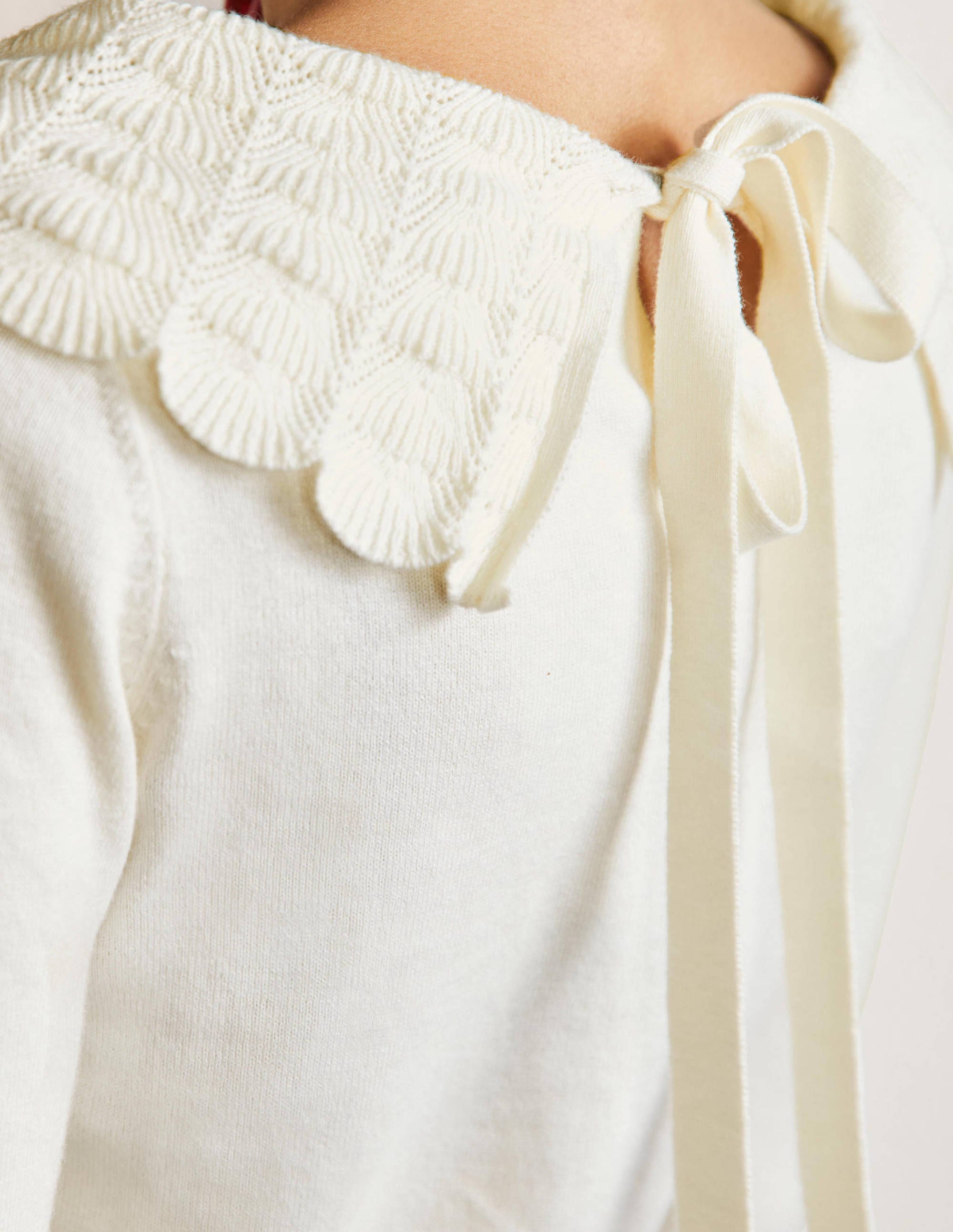Tie Back Collar Sweater-Ivory - Image 2