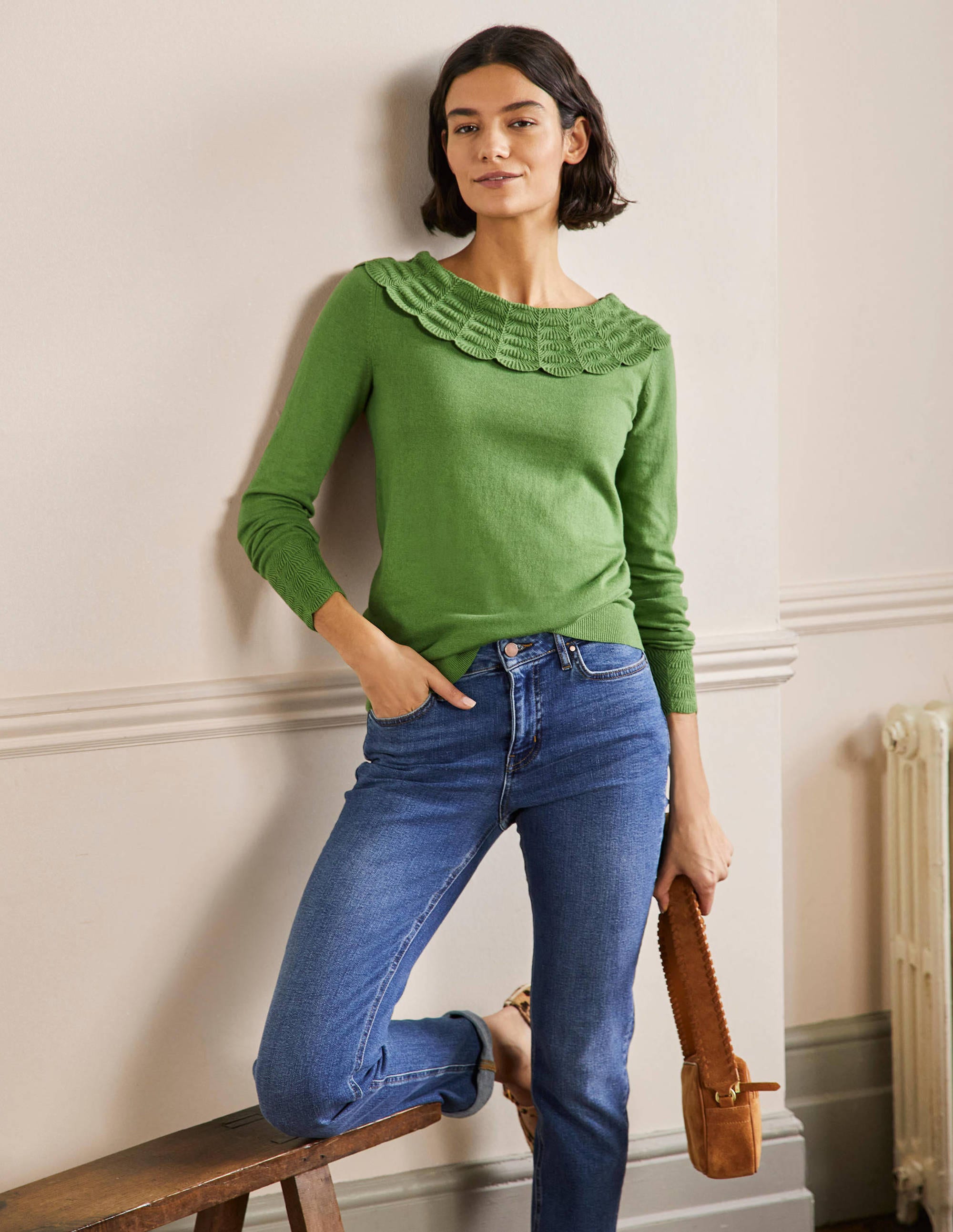 Tie Back Collar Sweater-English Ivy - Image 1