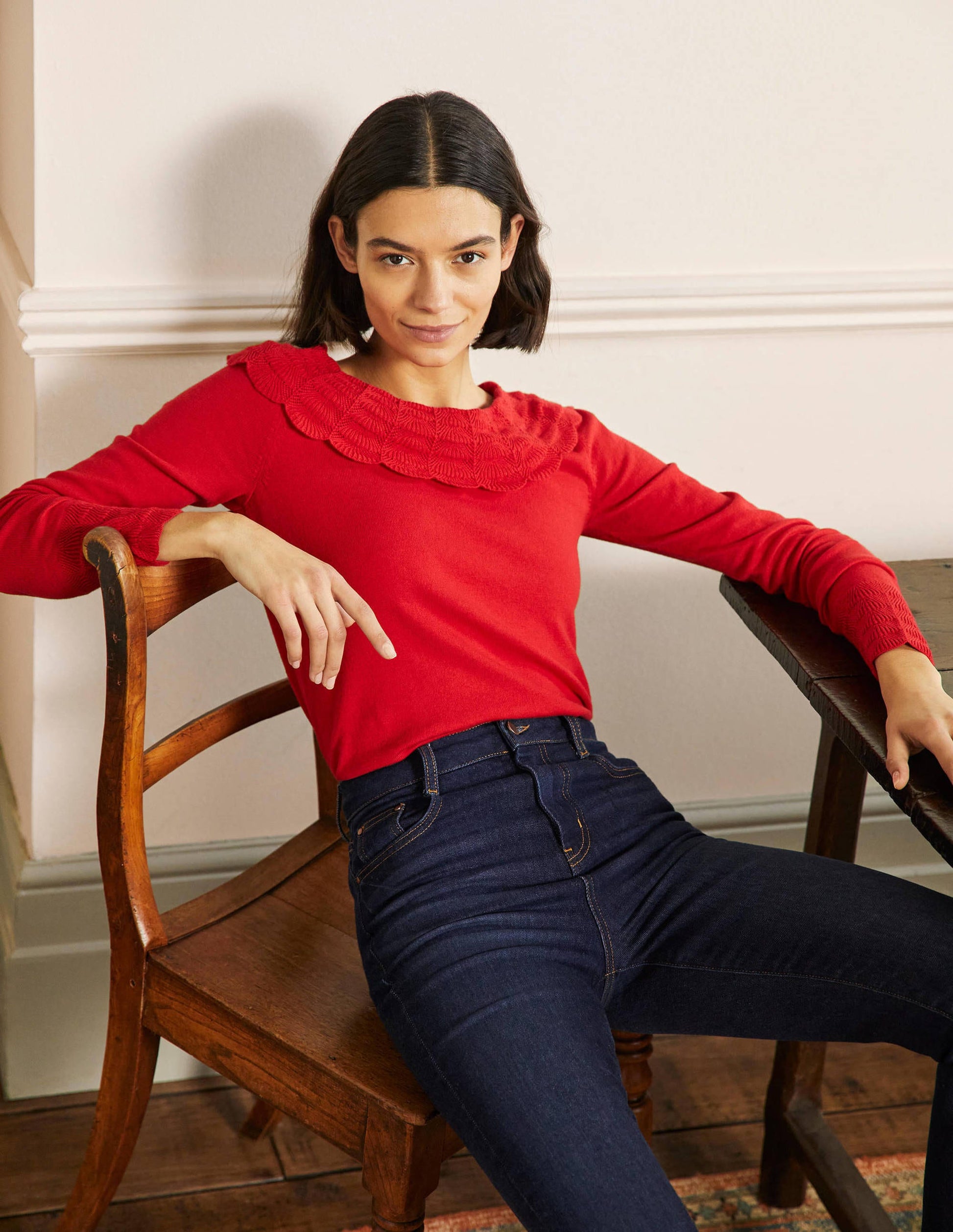 Tie Back Collar Sweater-Red-1