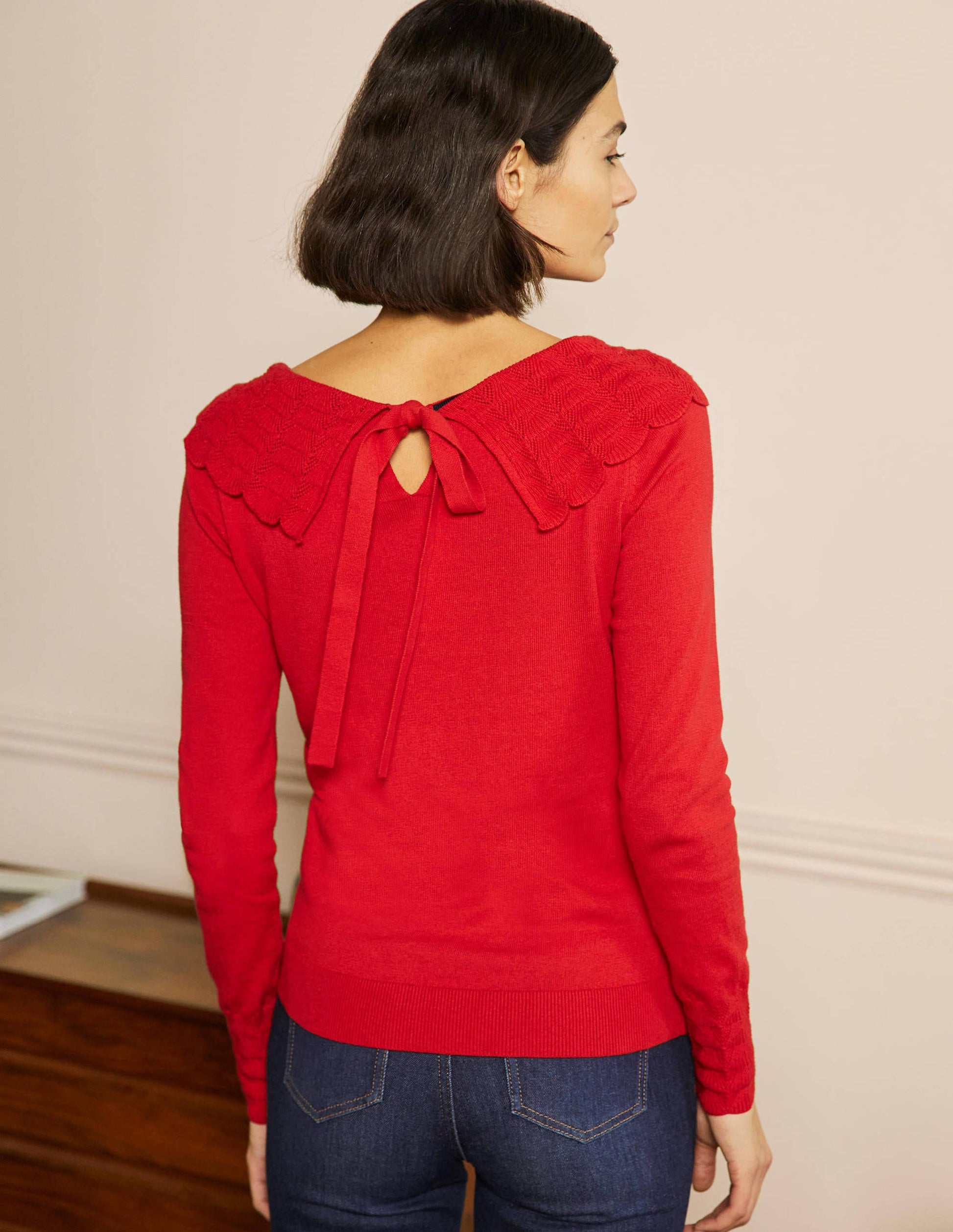 Tie Back Collar Sweater-Red-3