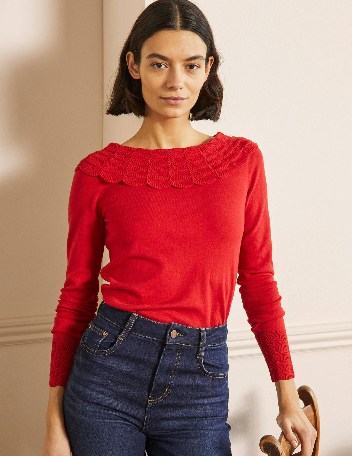 Tie Back Collar Sweater-Red - Image 4