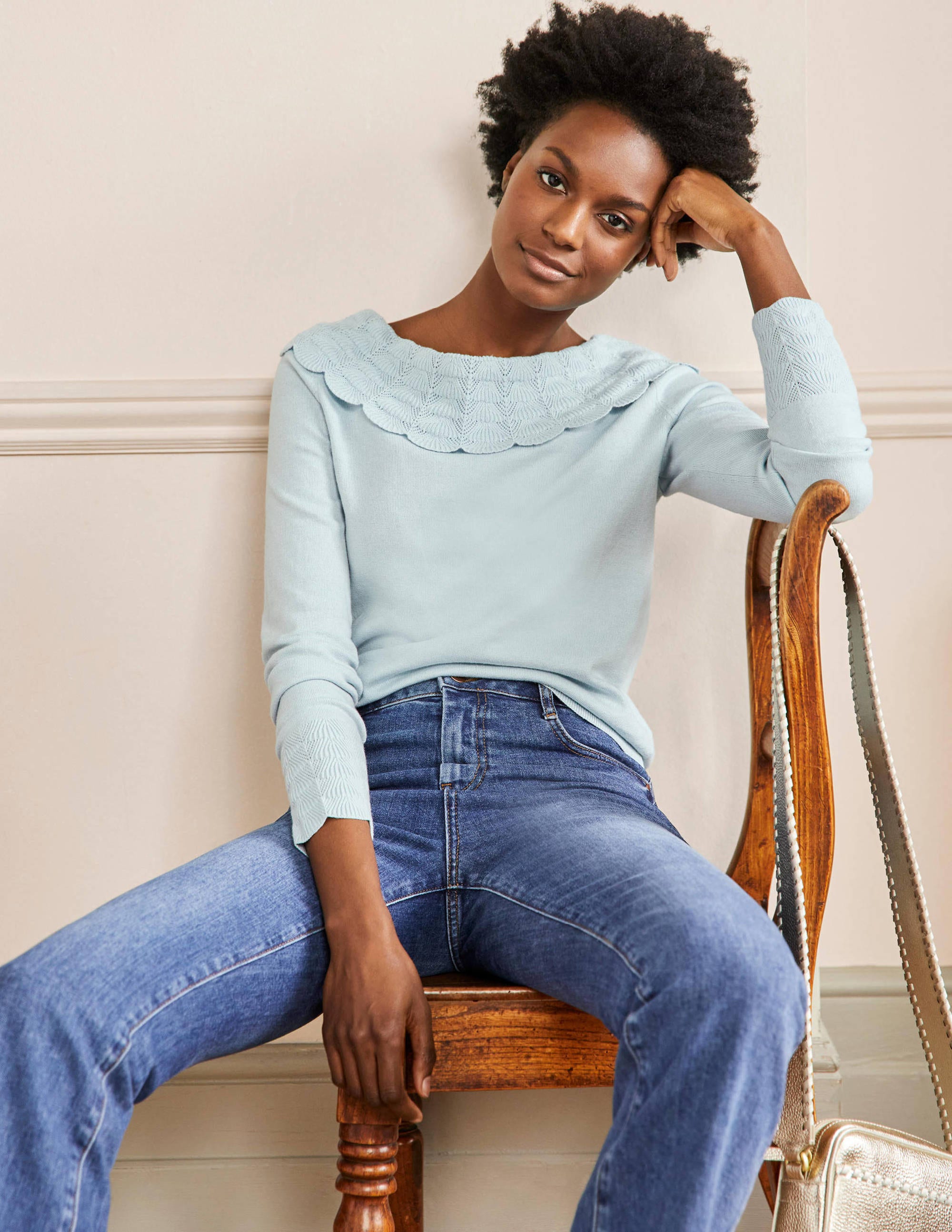Tie Back Collar Sweater-Dawn Sky - Image 1