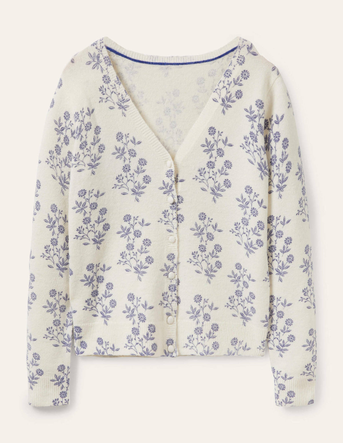 Anita Printed Fluffy Cardigan-Ivory, Leafy Cluster - Image 6