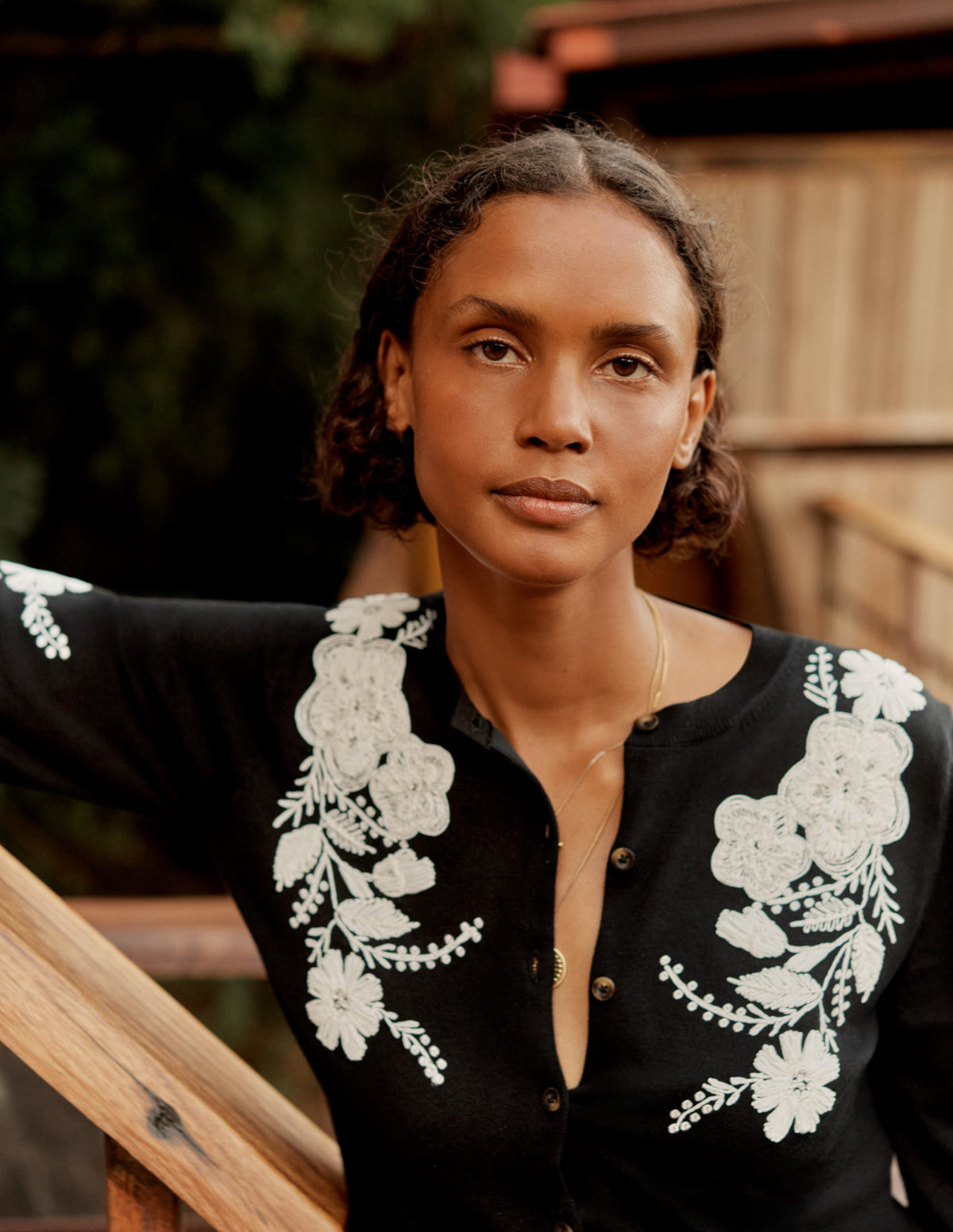 Embroidered Blouson Cardigan-Black - Image 7