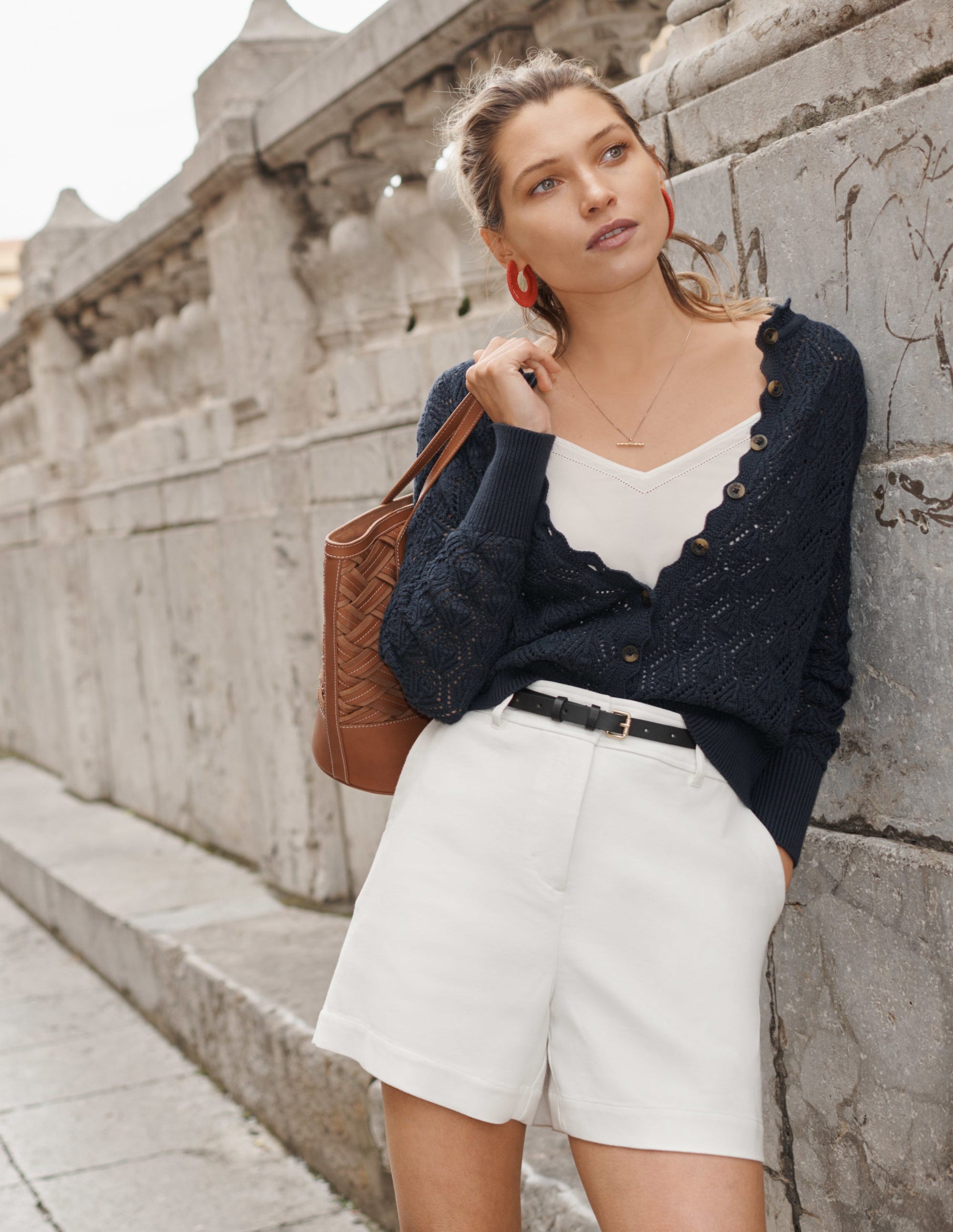 Scallop Crochet Cardigan-navy-8