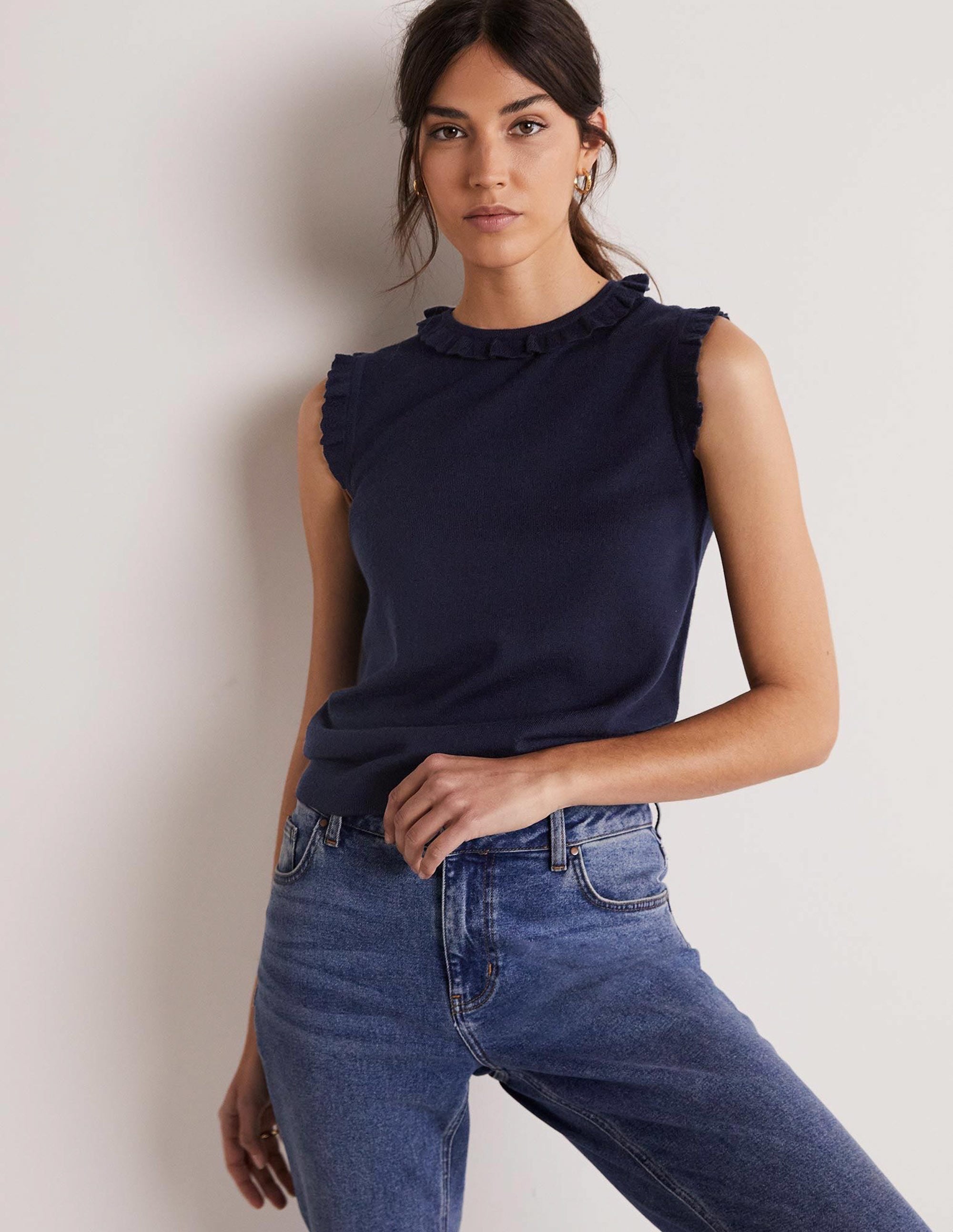 Merino Knitted Sweater Vest-Navy - Image 7