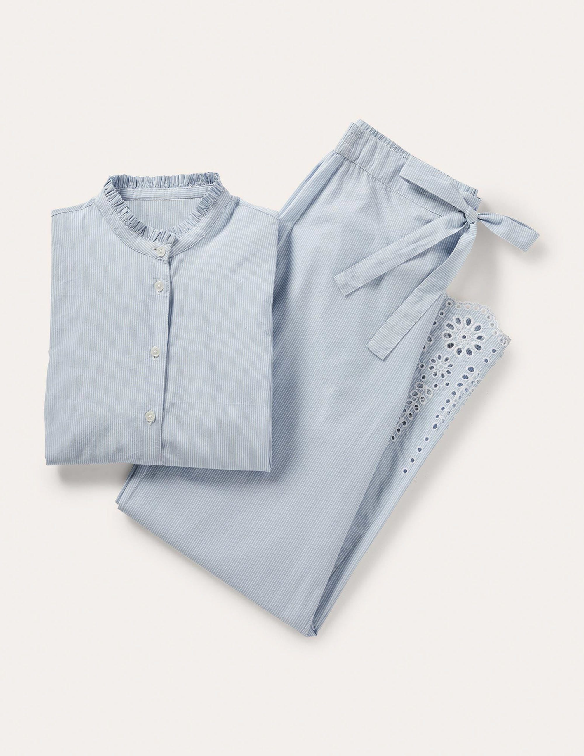 Broderie Pajama Set-Blue Ticking Stripe - Image 7