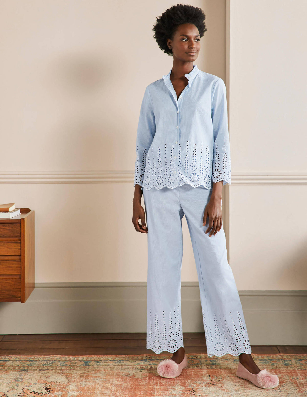 Broderie Pajama Set-Blue Ticking Stripe - Image 5