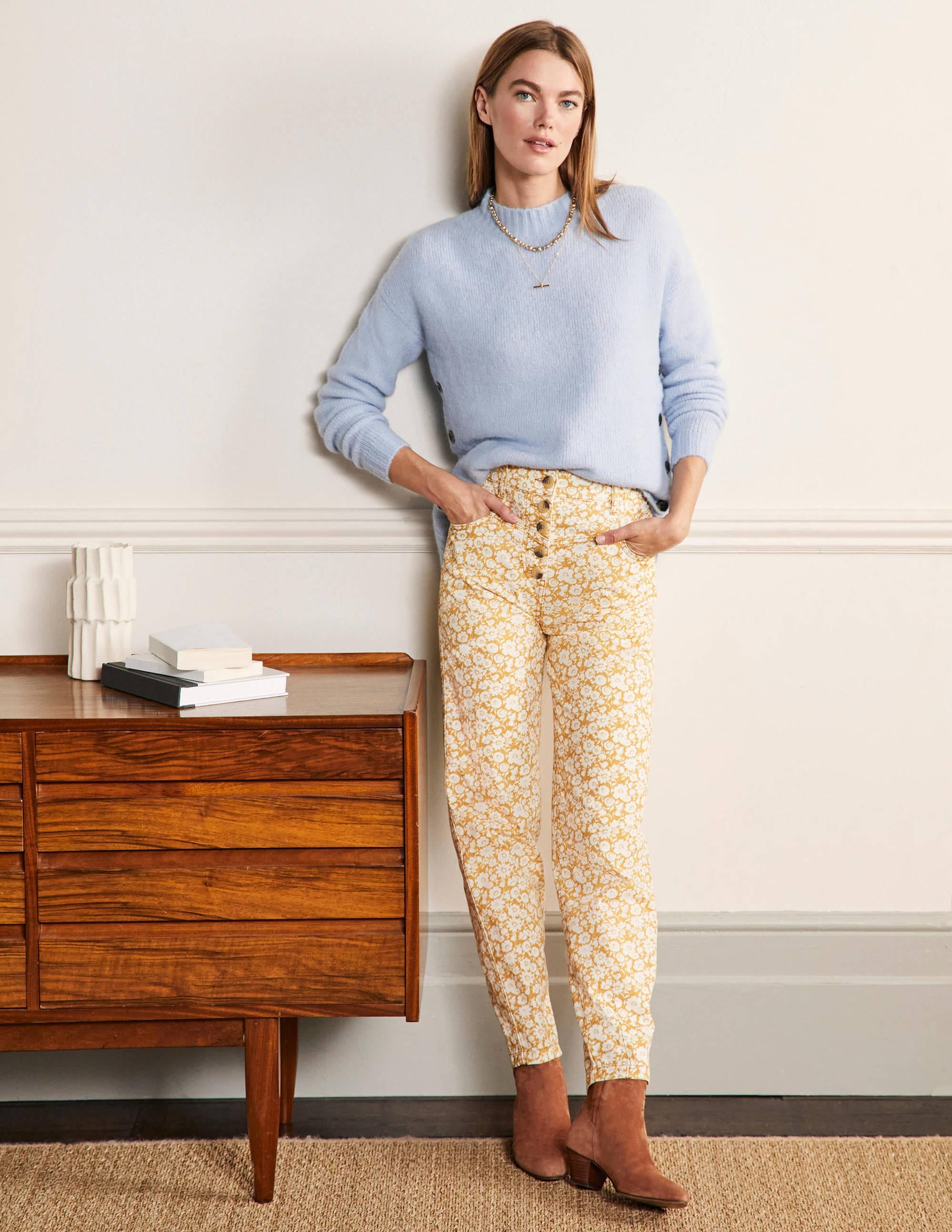 Tapered Chino Pants-Brioche, Elegant Bloom - Image 1