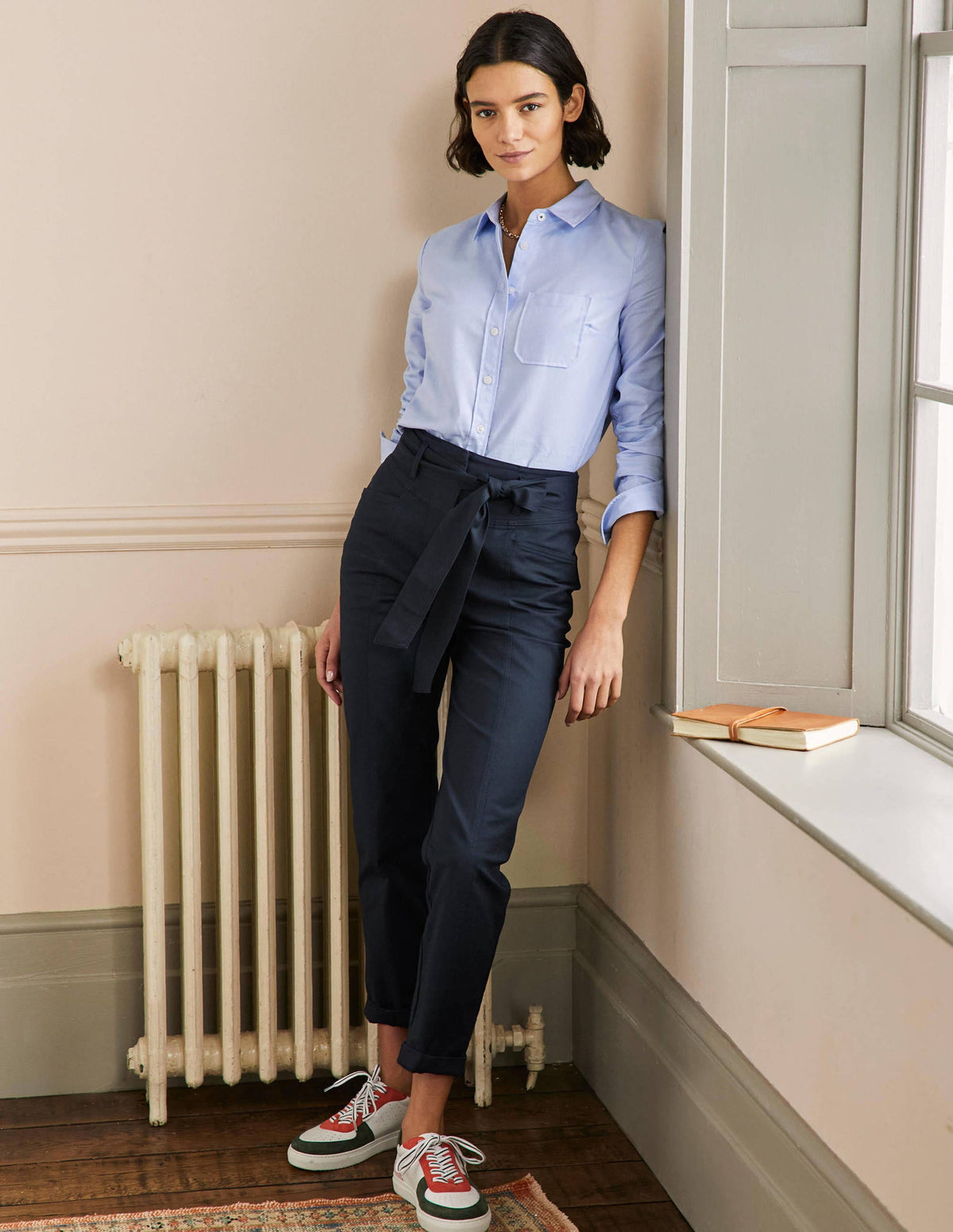 Tailored Tie Waist Pants-Navy - Image 1