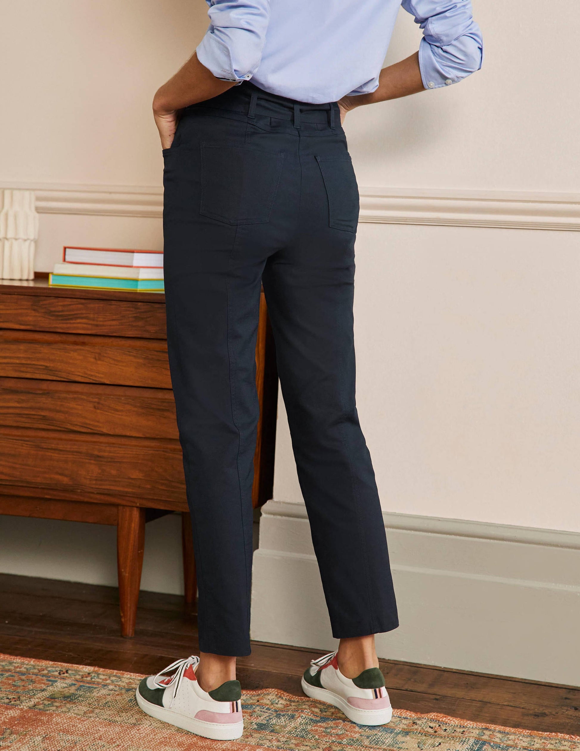 Tailored Tie Waist Pants-Navy-3