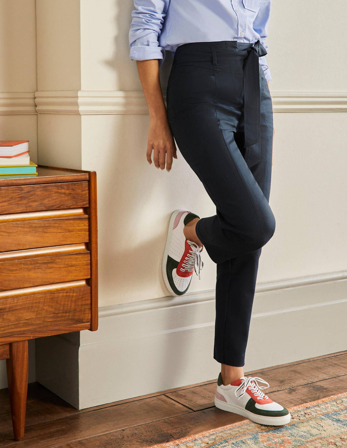 Tailored Tie Waist Pants-Navy - Image 4