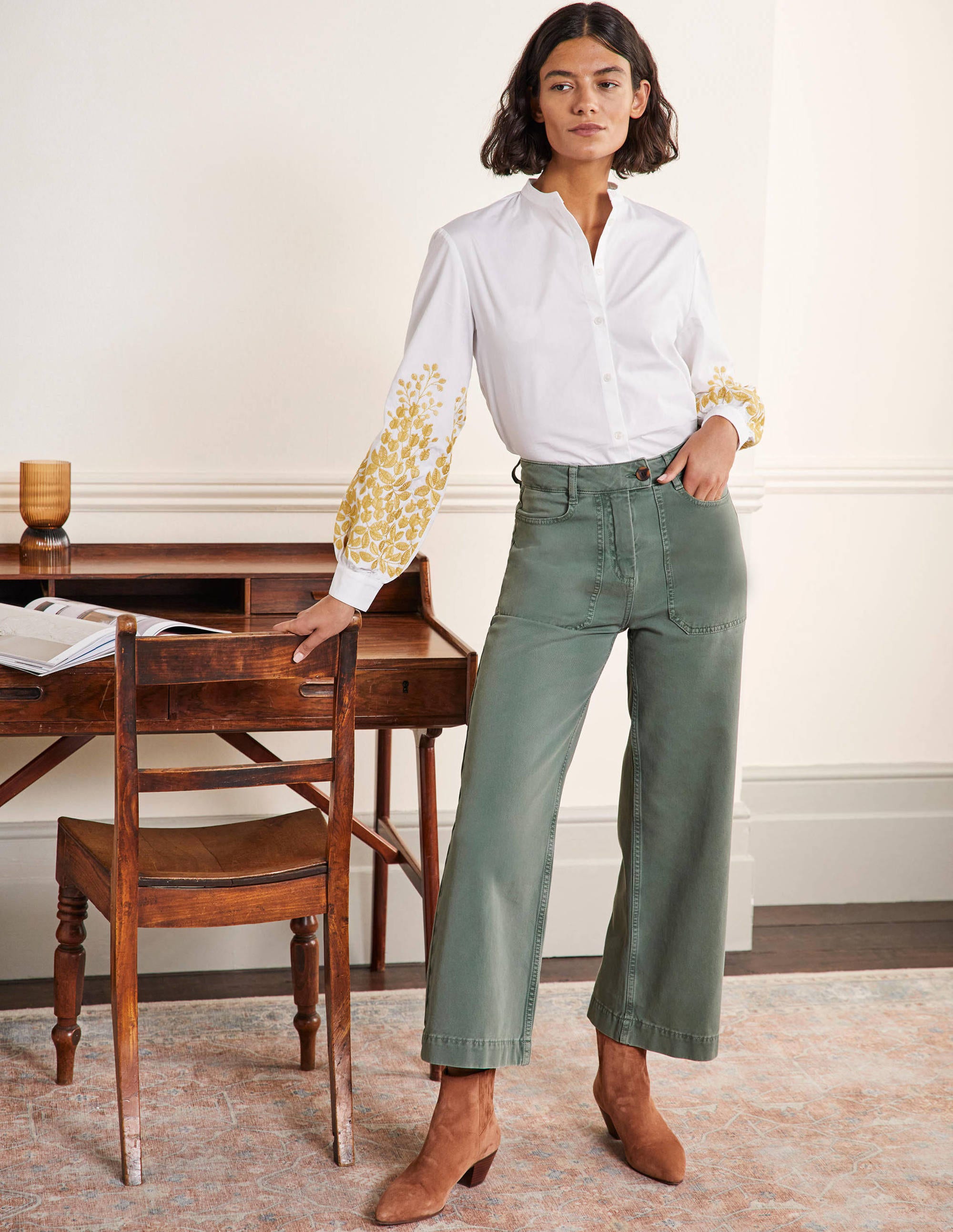Wide Leg Cotton Twill Pants-Alder - Image 1