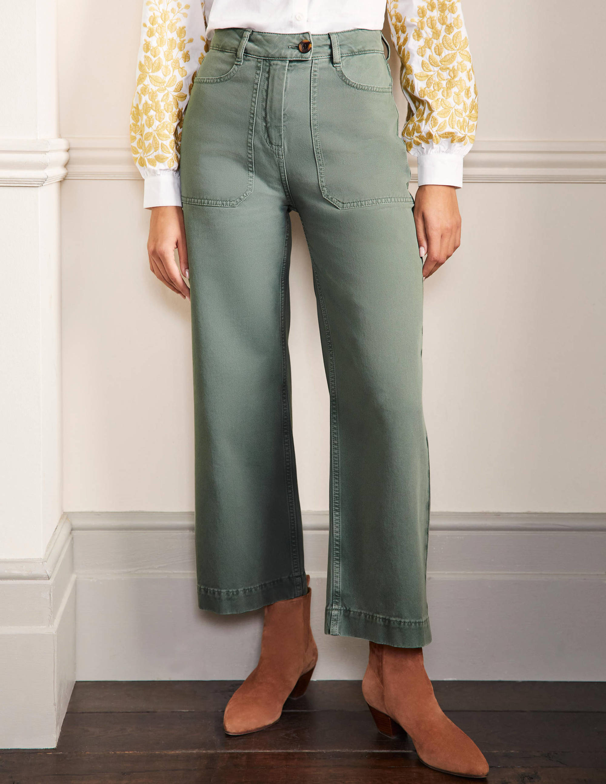 Wide Leg Cotton Twill Pants-Alder - Image 2