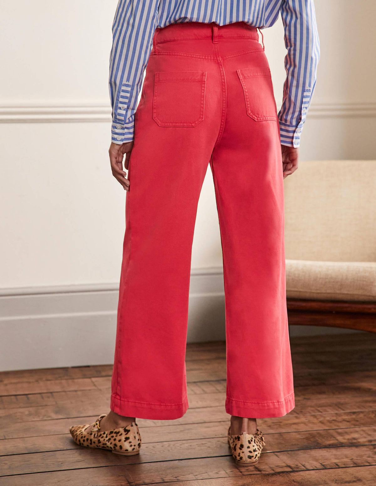 Wide Leg Cotton Twill Pants-Red - Image 3