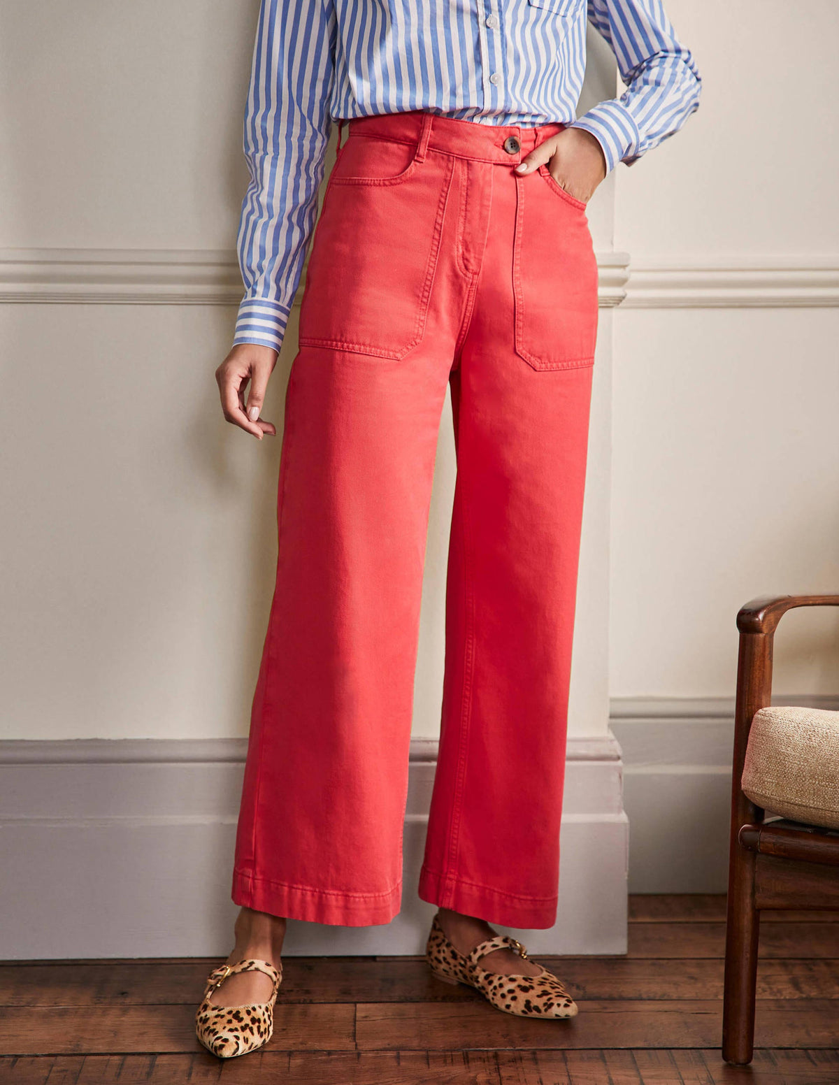 Wide Leg Cotton Twill Pants-Red - Image 4