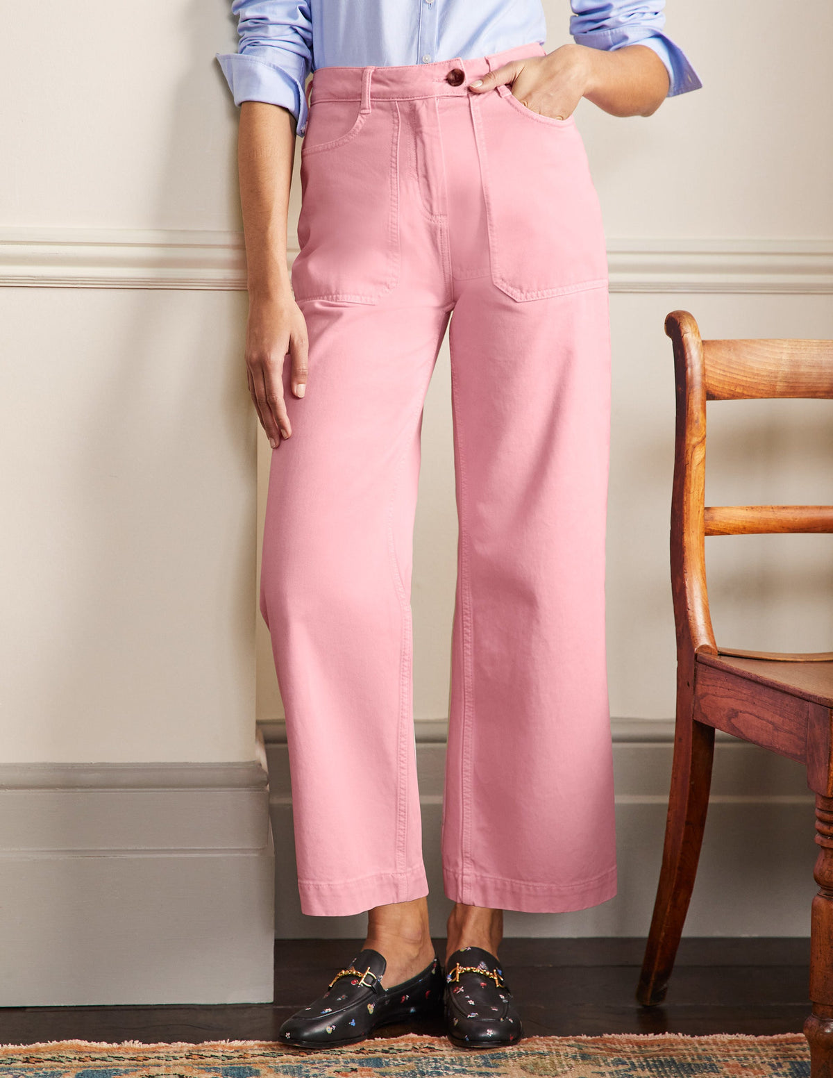 Wide Leg Cotton Twill Pants-Cameo Pink - Image 4