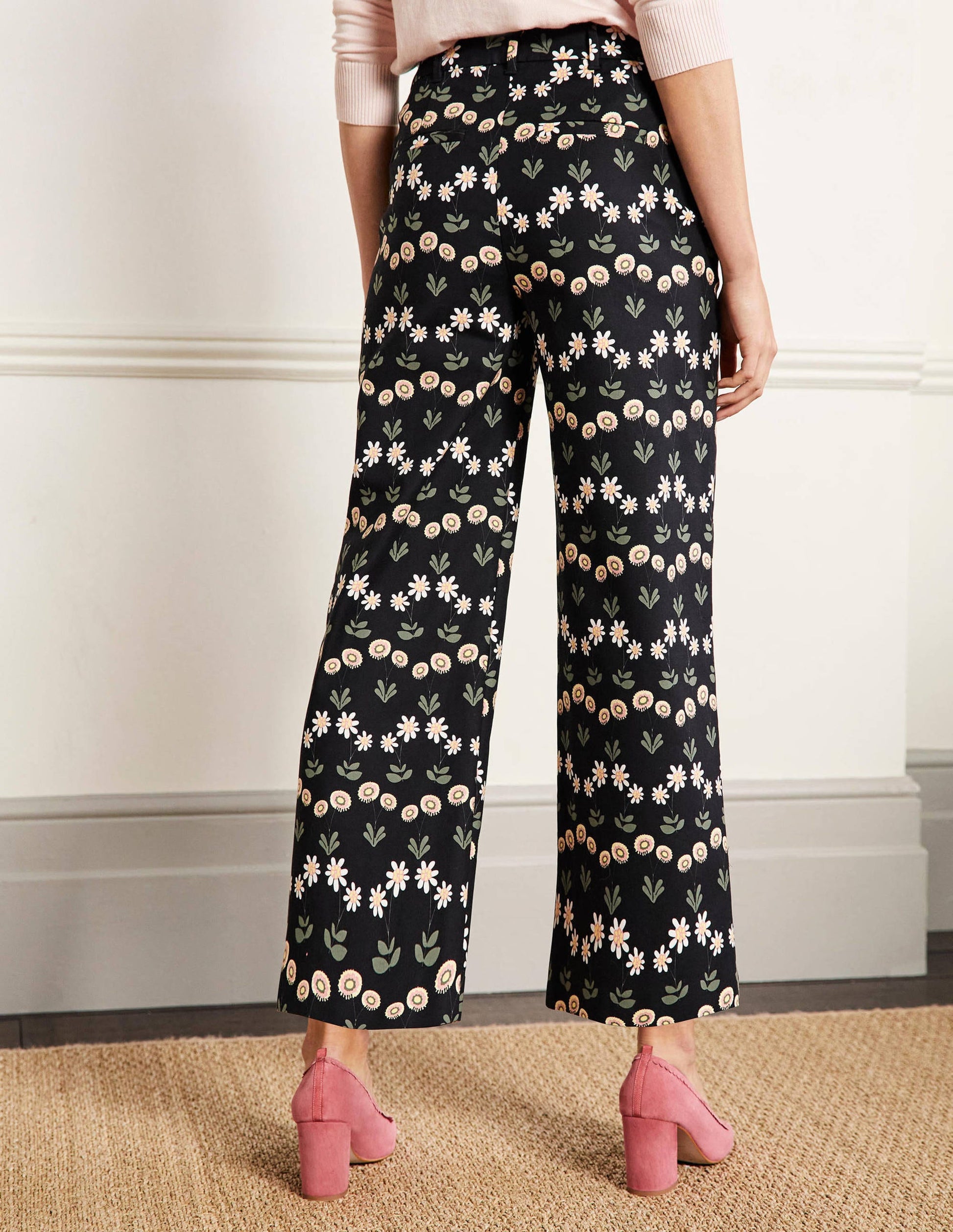 High Waisted Richmond Pants-Black, Delicate Daisy-3