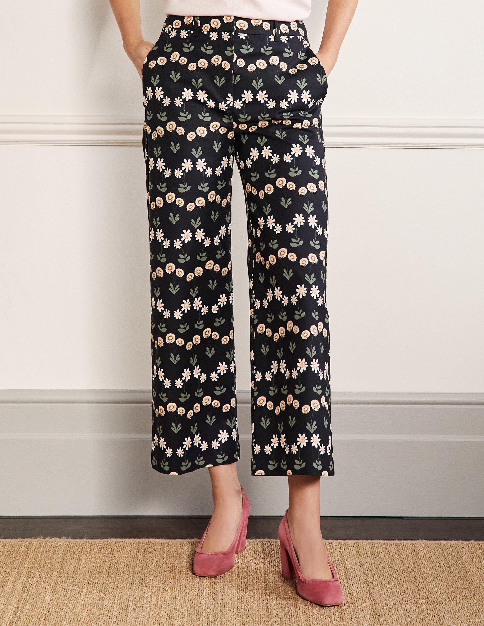 High Waisted Richmond Pants-Black, Delicate Daisy - Image 4
