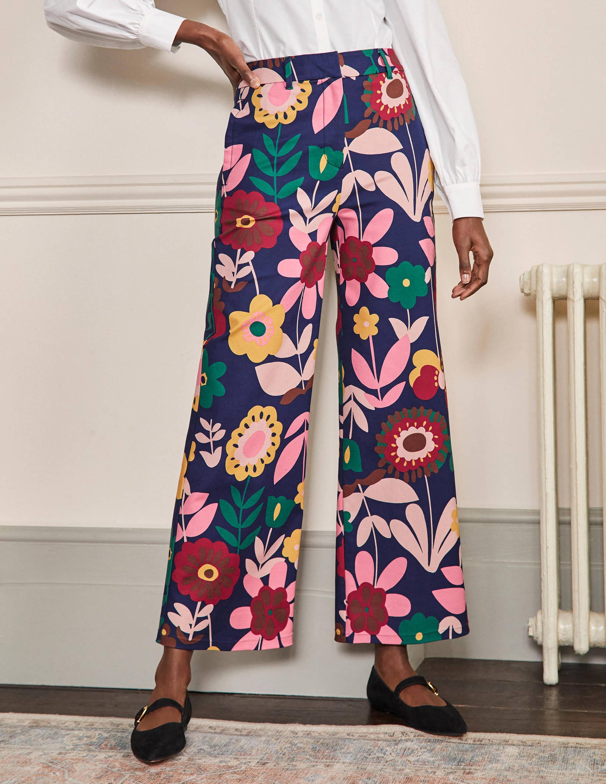 High Waisted Richmond Pants-French Navy, Flora Bloom - Image 2