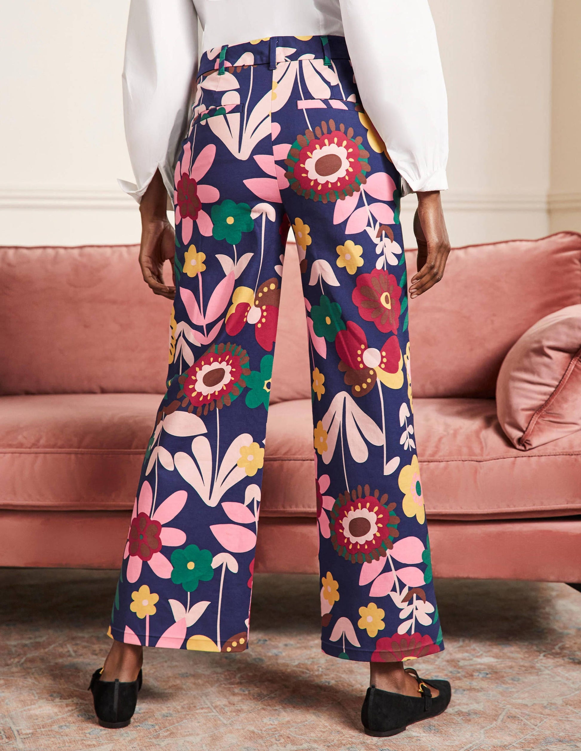 High Waisted Richmond Pants-French Navy, Flora Bloom-3