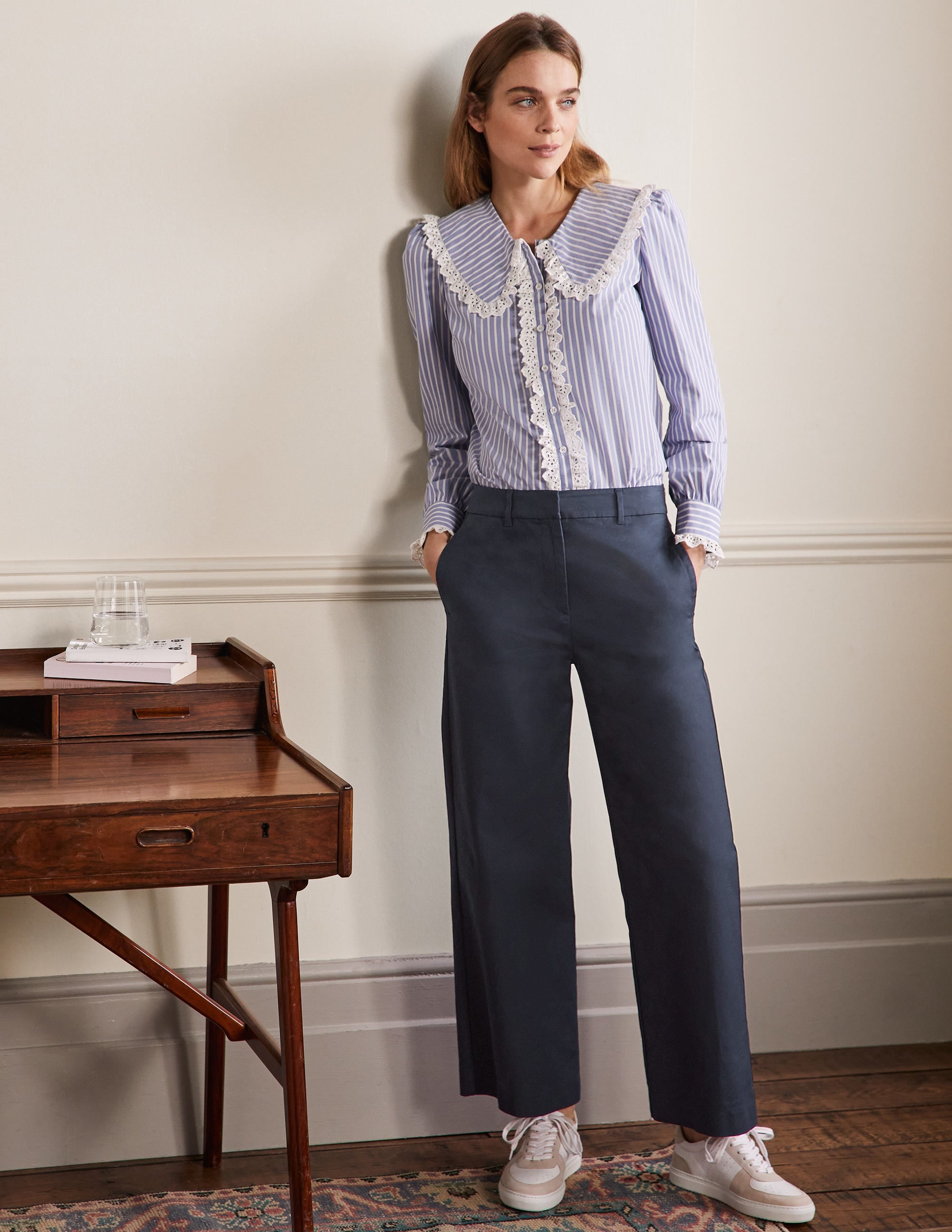 High Waisted Richmond Pants-Navy - Image 1