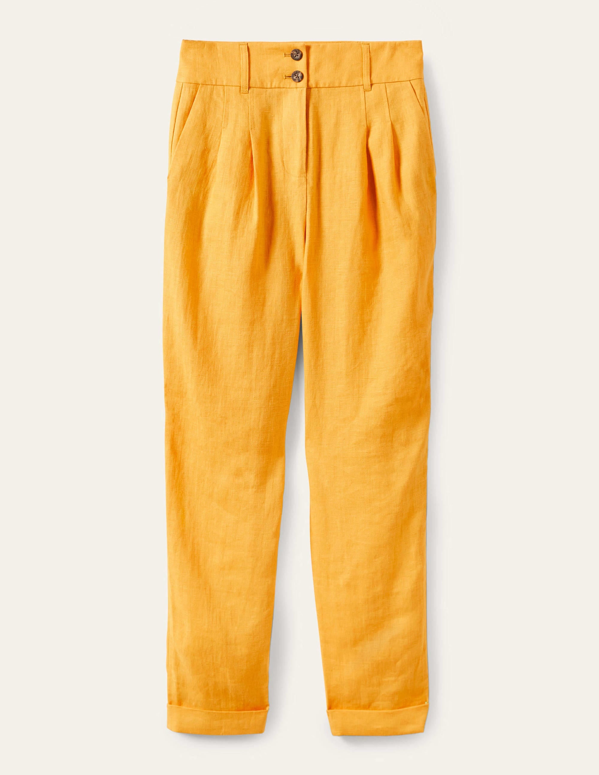 Pleated Turn Up Linen Pants-Zinnia Yellow - Image 5