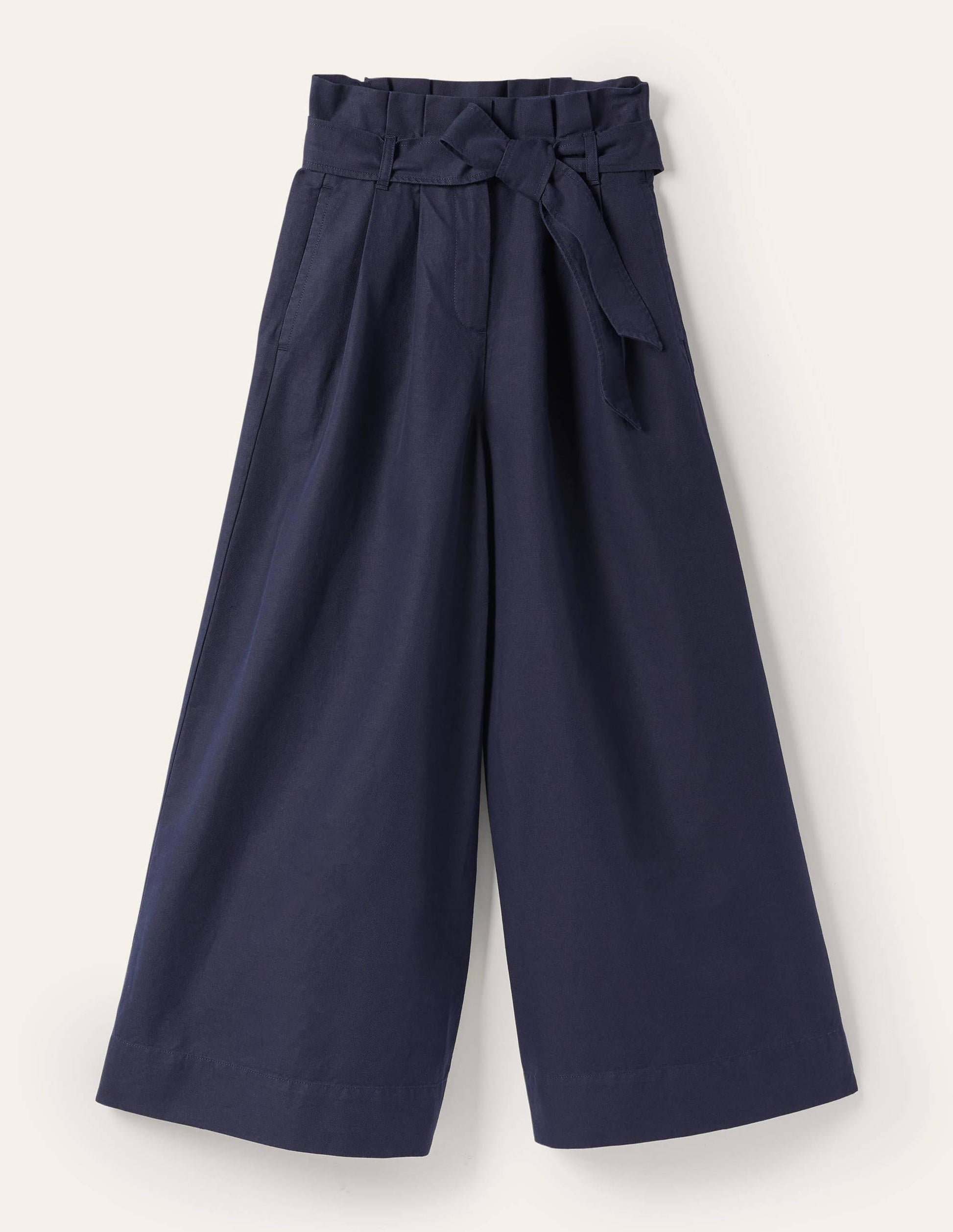 Linen Blend Wide Leg Culottes-Navy-5