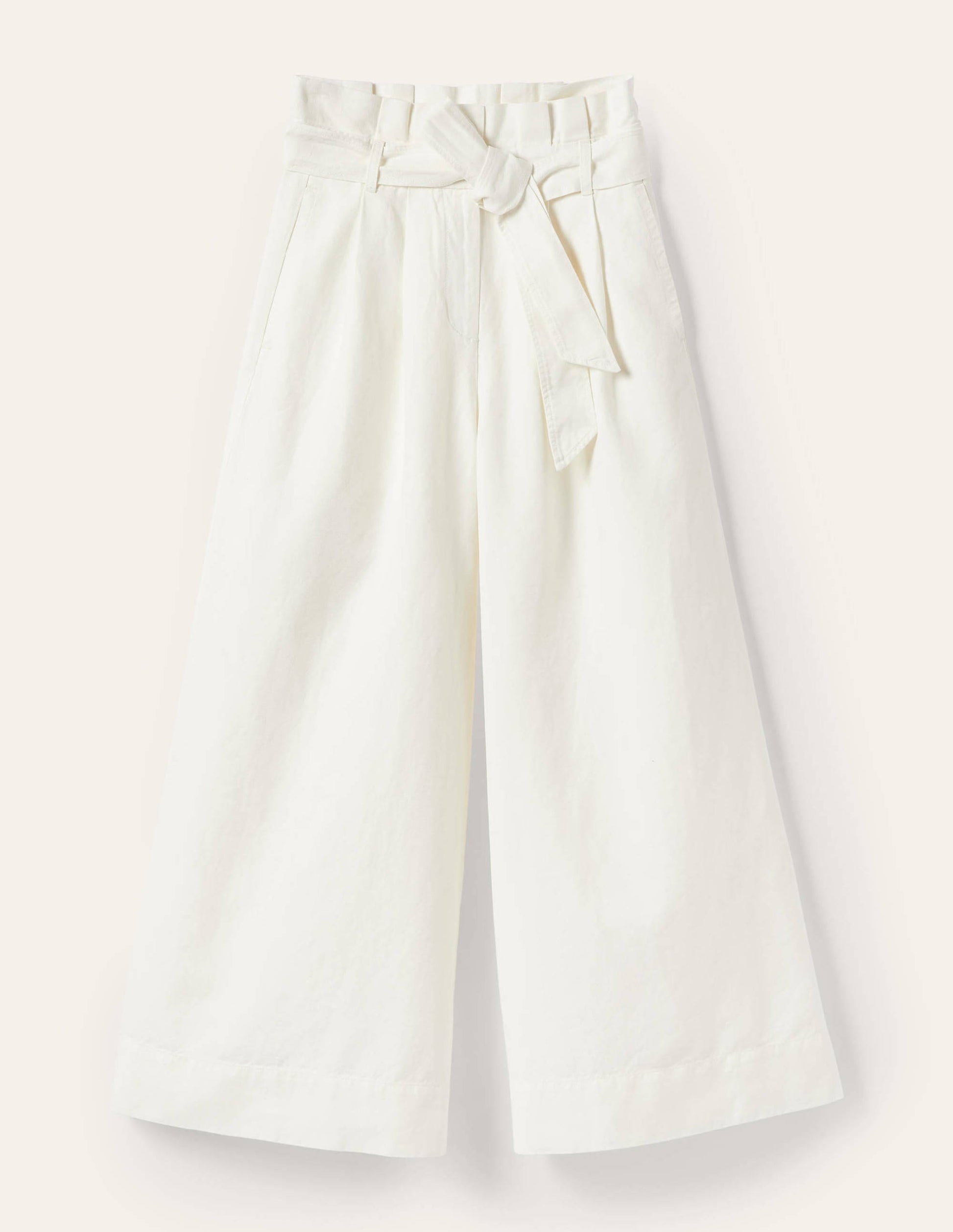 Linen Blend Wide Leg Culottes-White-5
