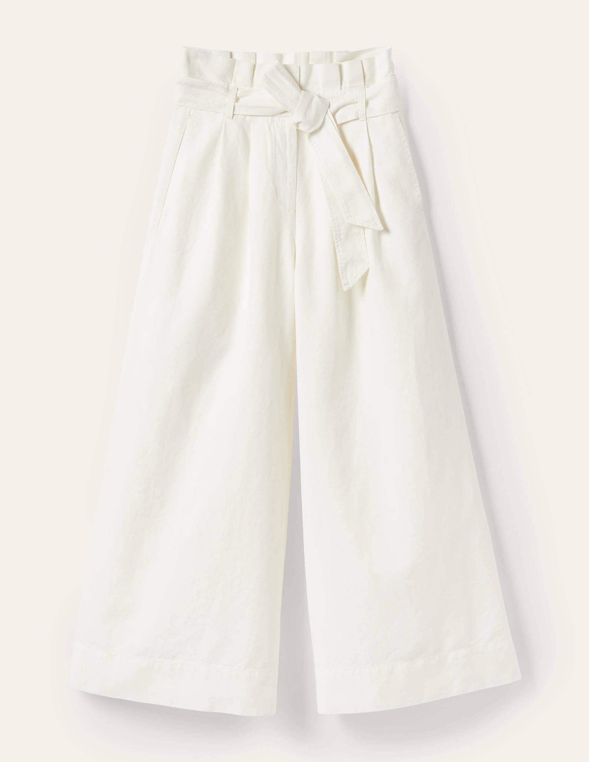 Linen Blend Wide Leg Culottes-White - Image 5
