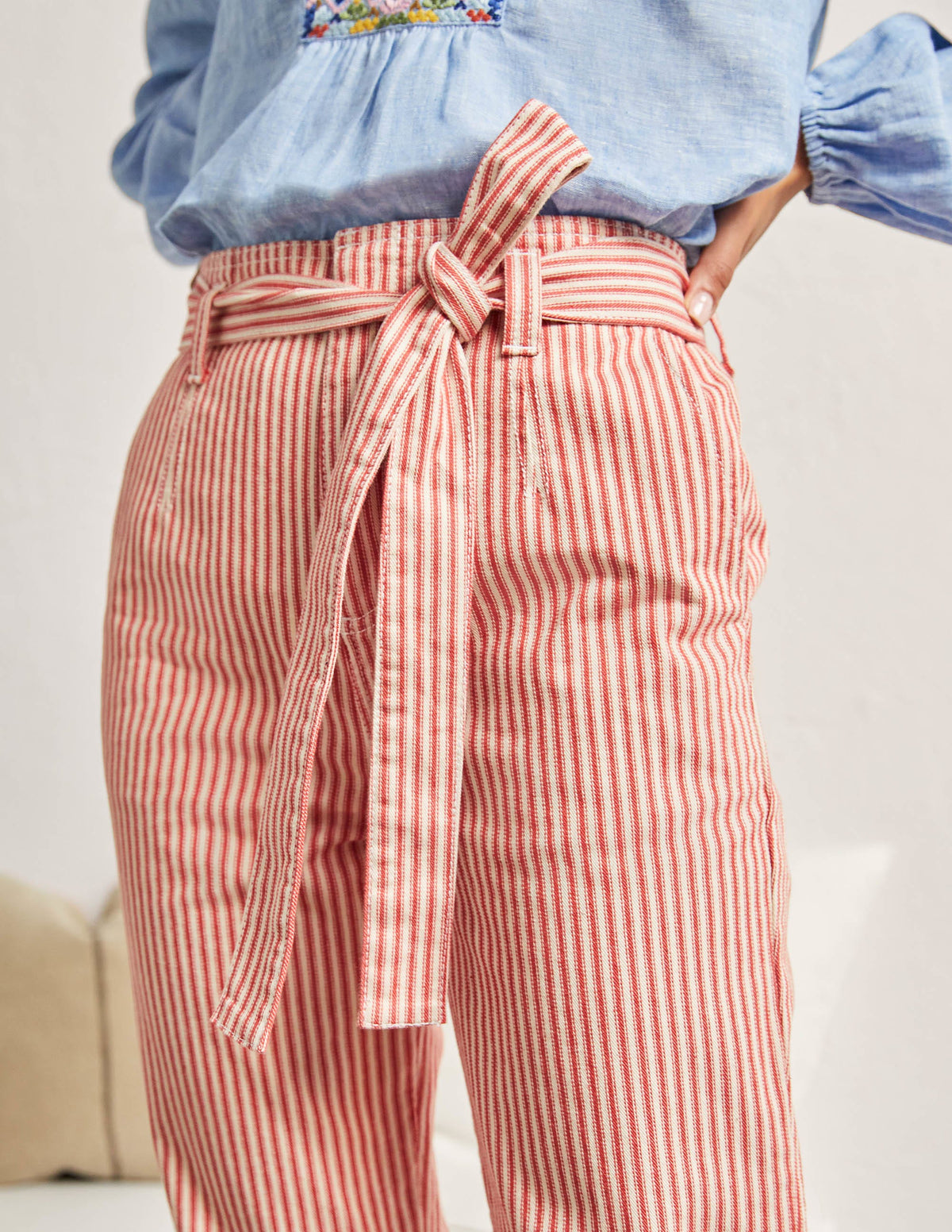 Tie Waist Jeans-Red Ticking Stripe-2