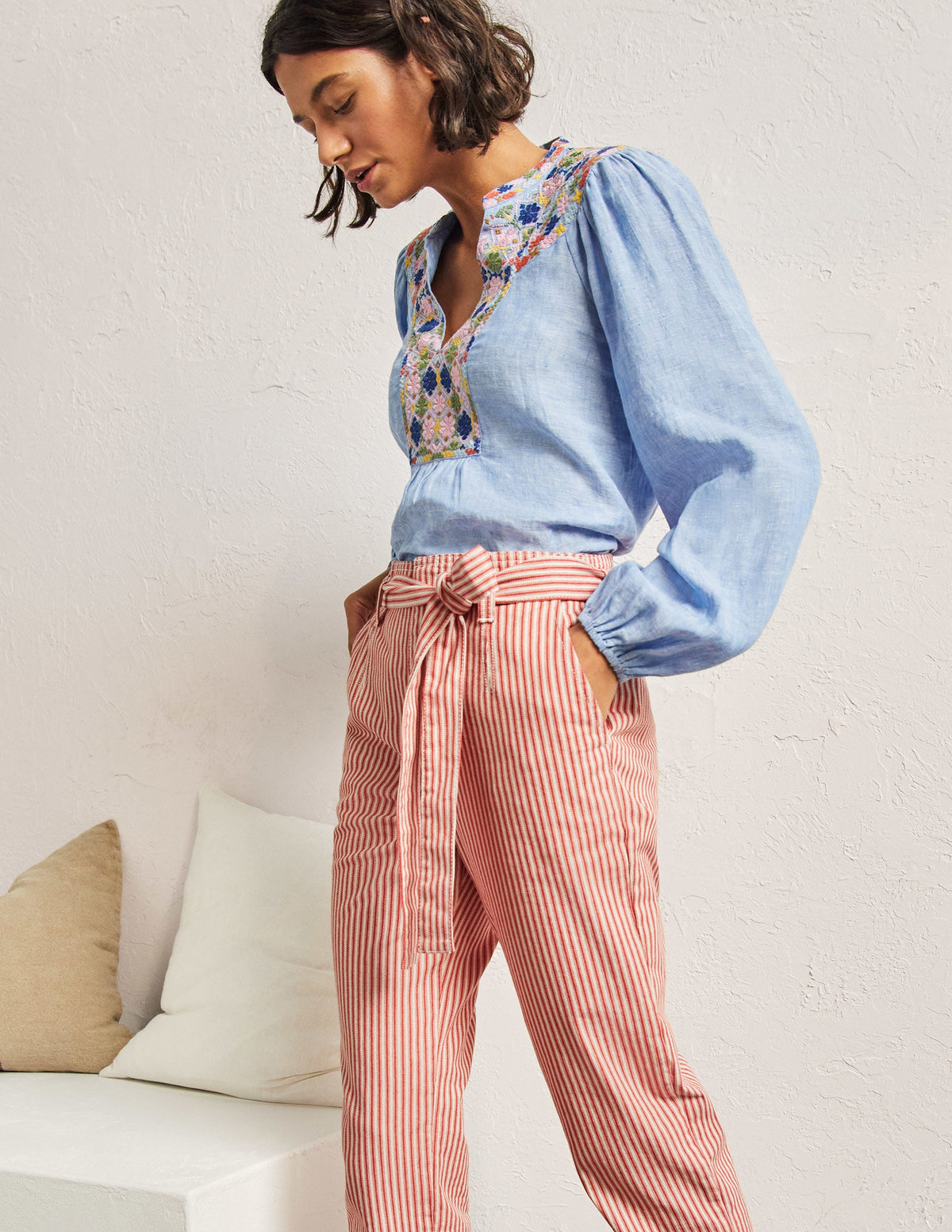 Tie Waist Jeans-Red Ticking Stripe-4
