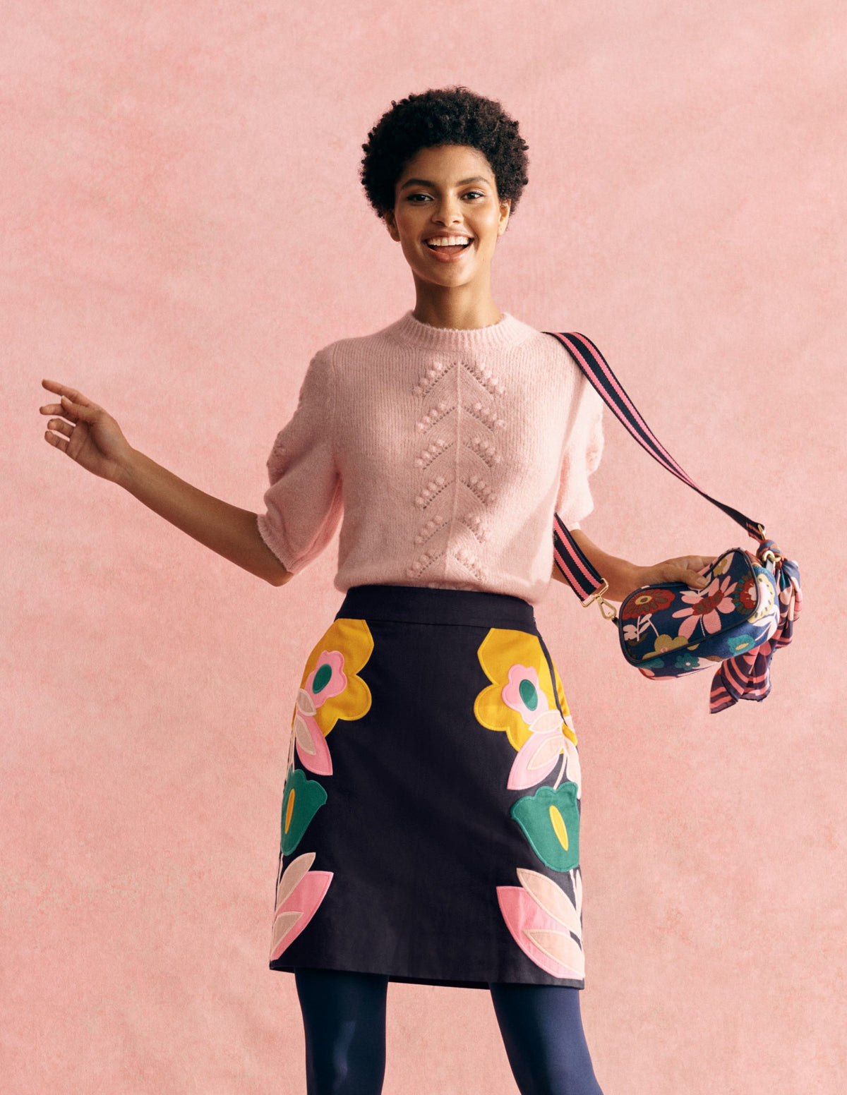 Embroidered Mini Skirt-Navy Applique - Image 7