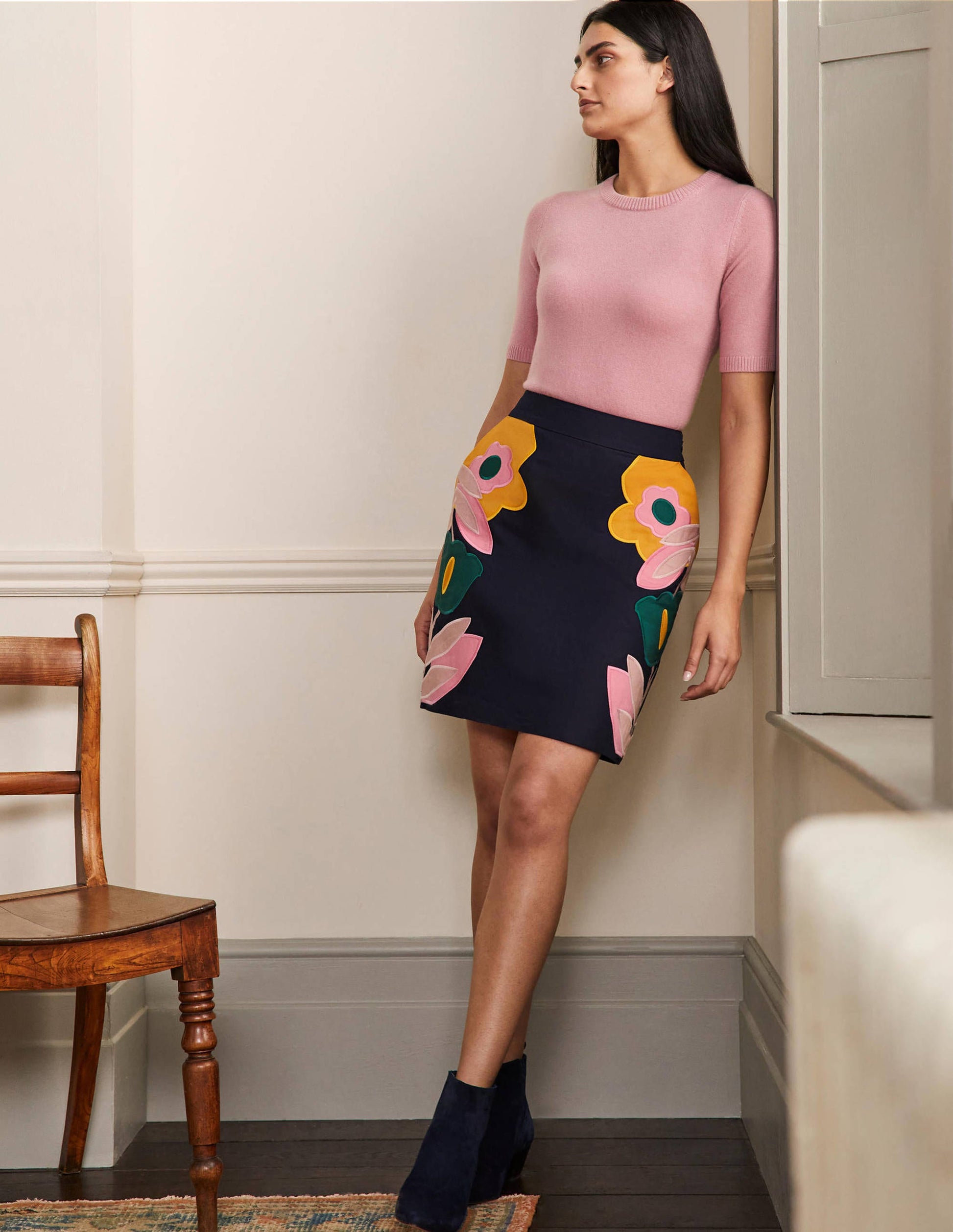 Embroidered Mini Skirt-Navy Applique-1