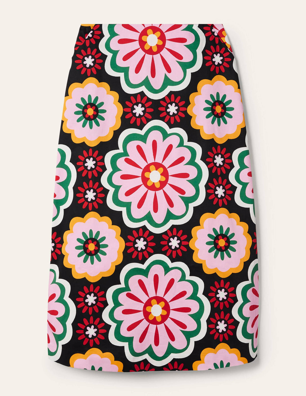 Printed A-line Midi Skirt-Black, Opulent Daisy - Image 5