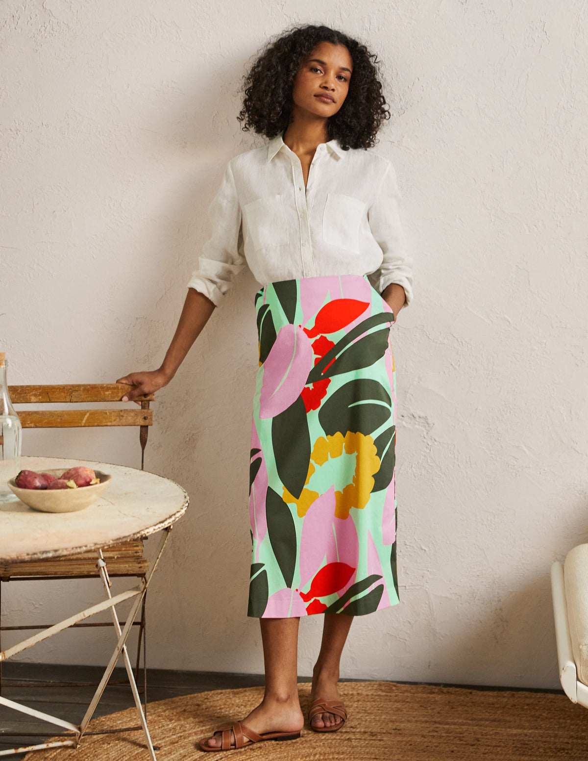 Printed A-line Midi Skirt-Mint Green, Abstract Bloom - Image 1