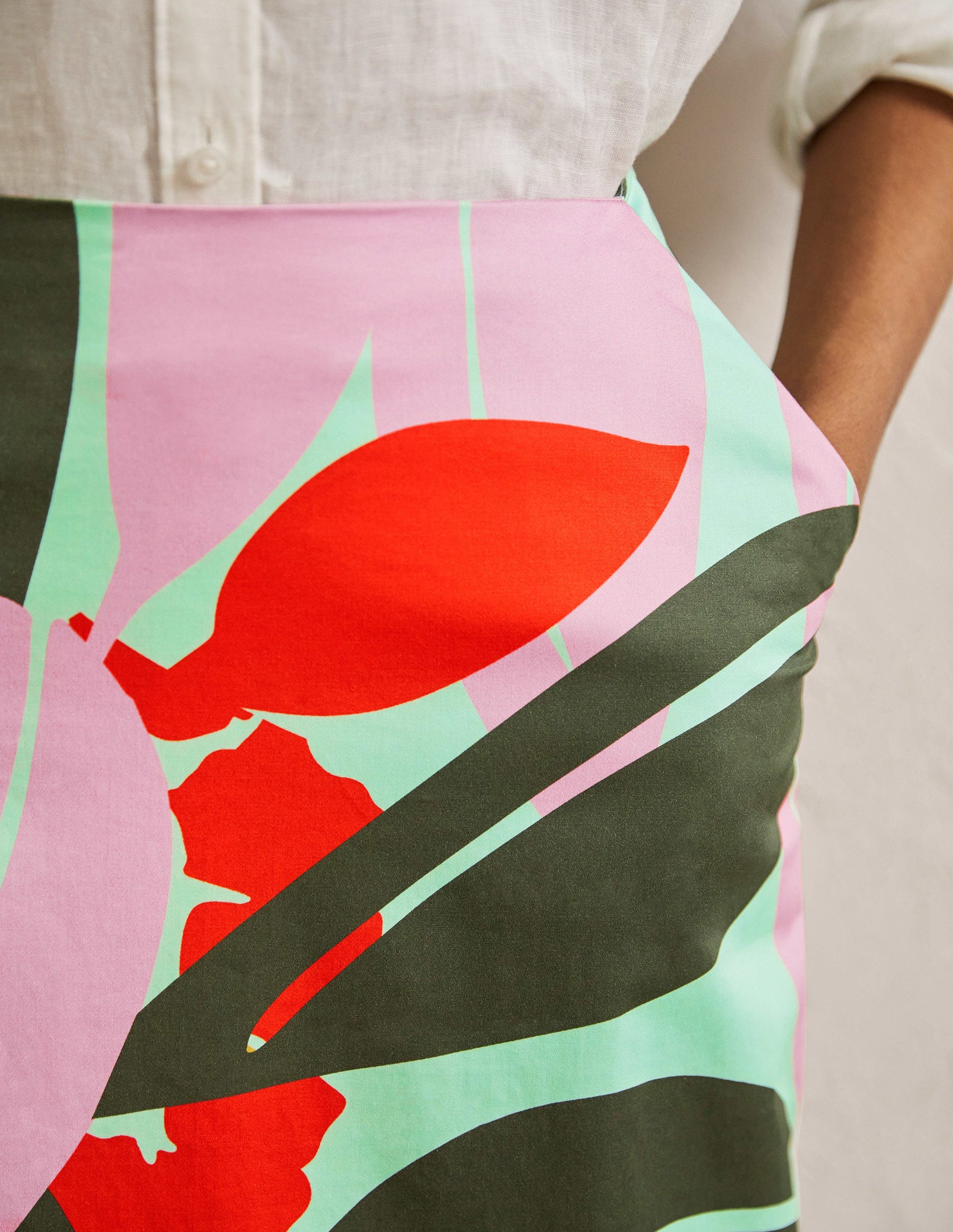 Printed A-line Midi Skirt-Mint Green, Abstract Bloom-2