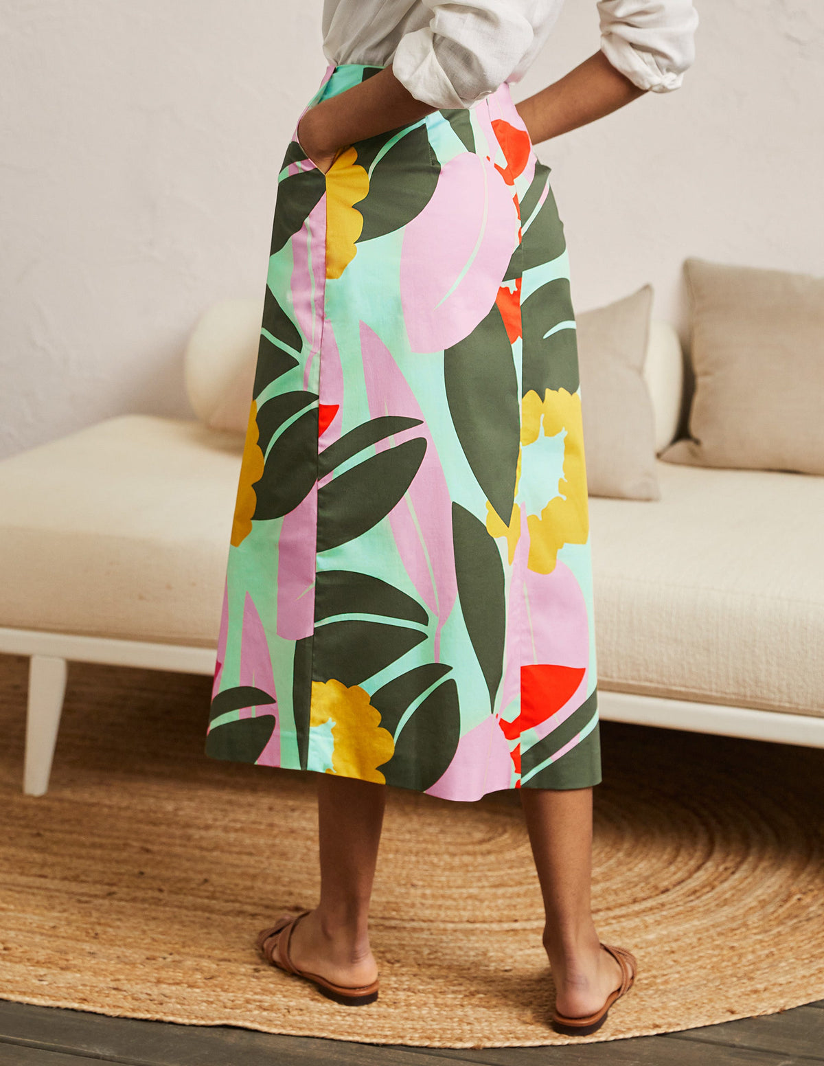 Printed A-line Midi Skirt-Mint Green, Abstract Bloom - Image 3