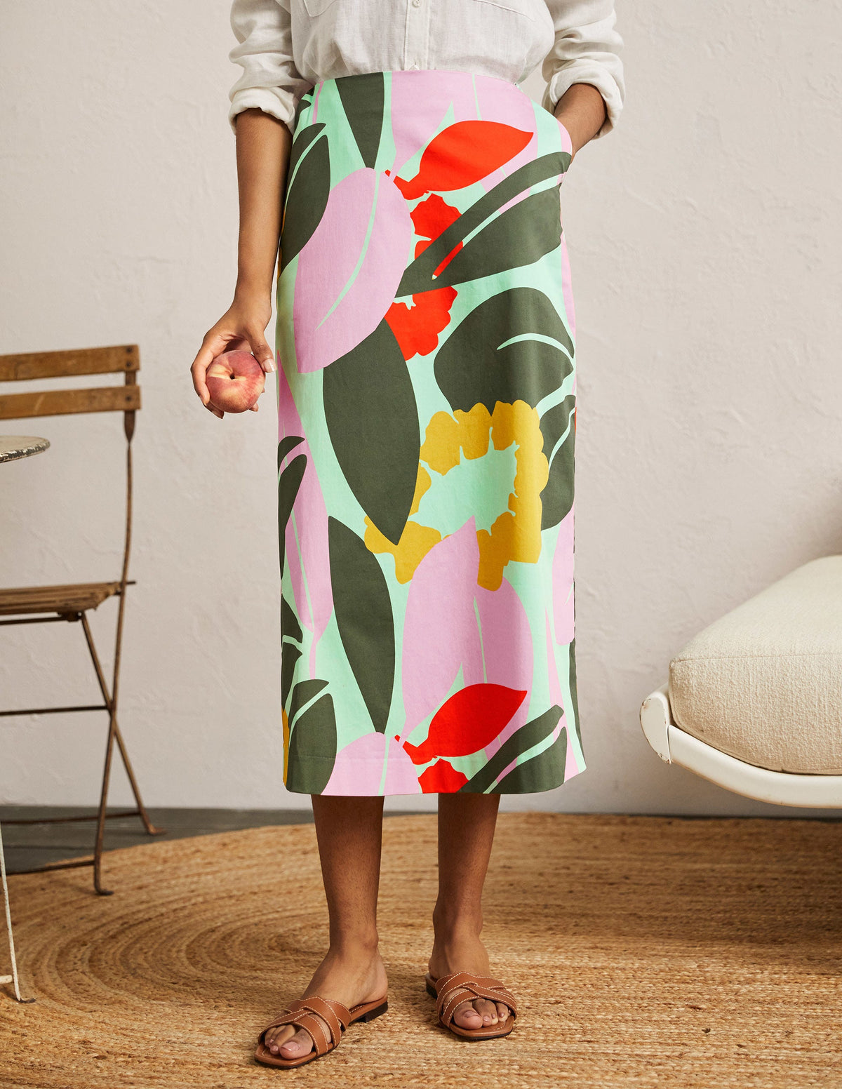 Printed A-line Midi Skirt-Mint Green, Abstract Bloom-4