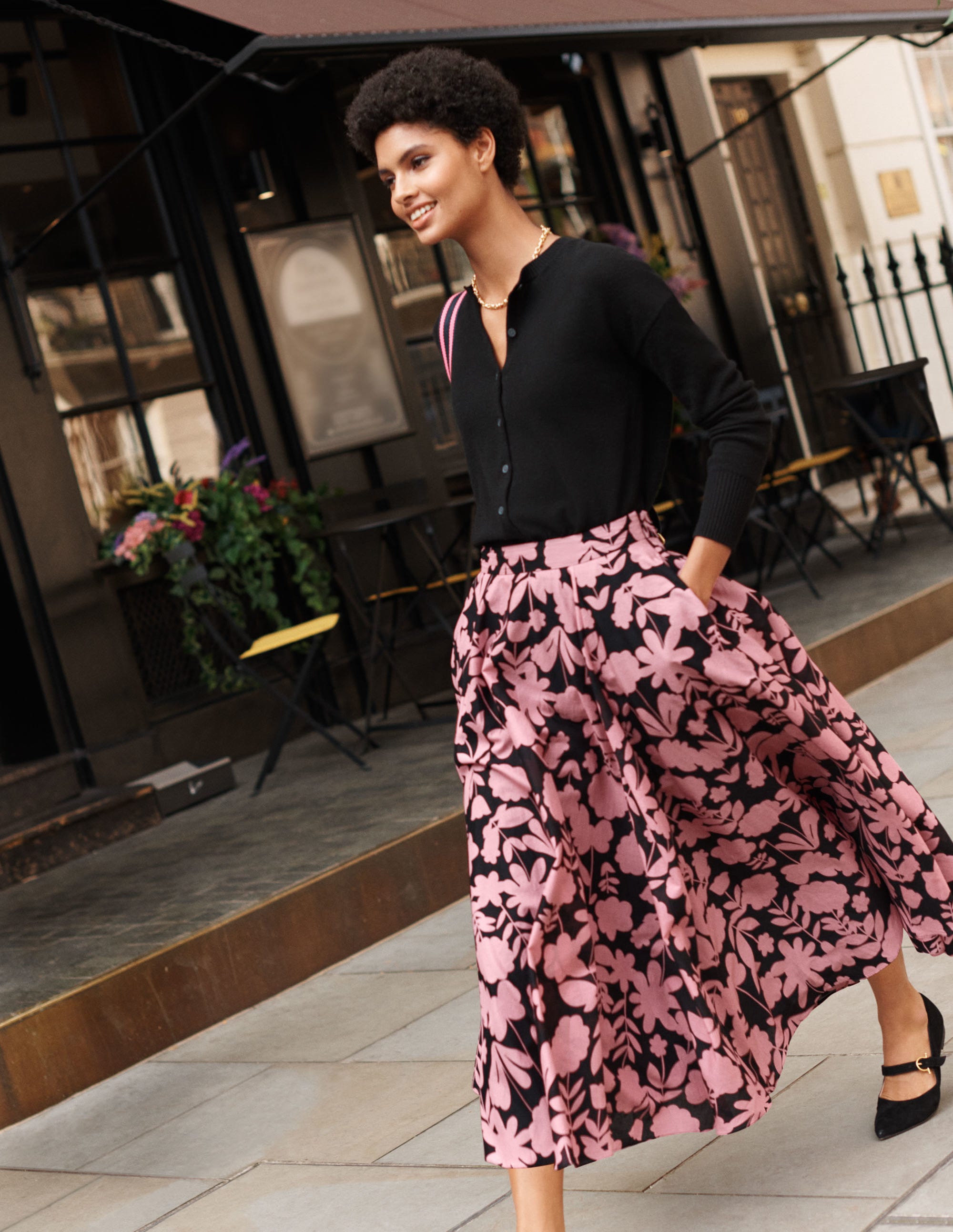 Full Cotton Midi Skirt-Formica Pink, Flora Bloom - Image 6