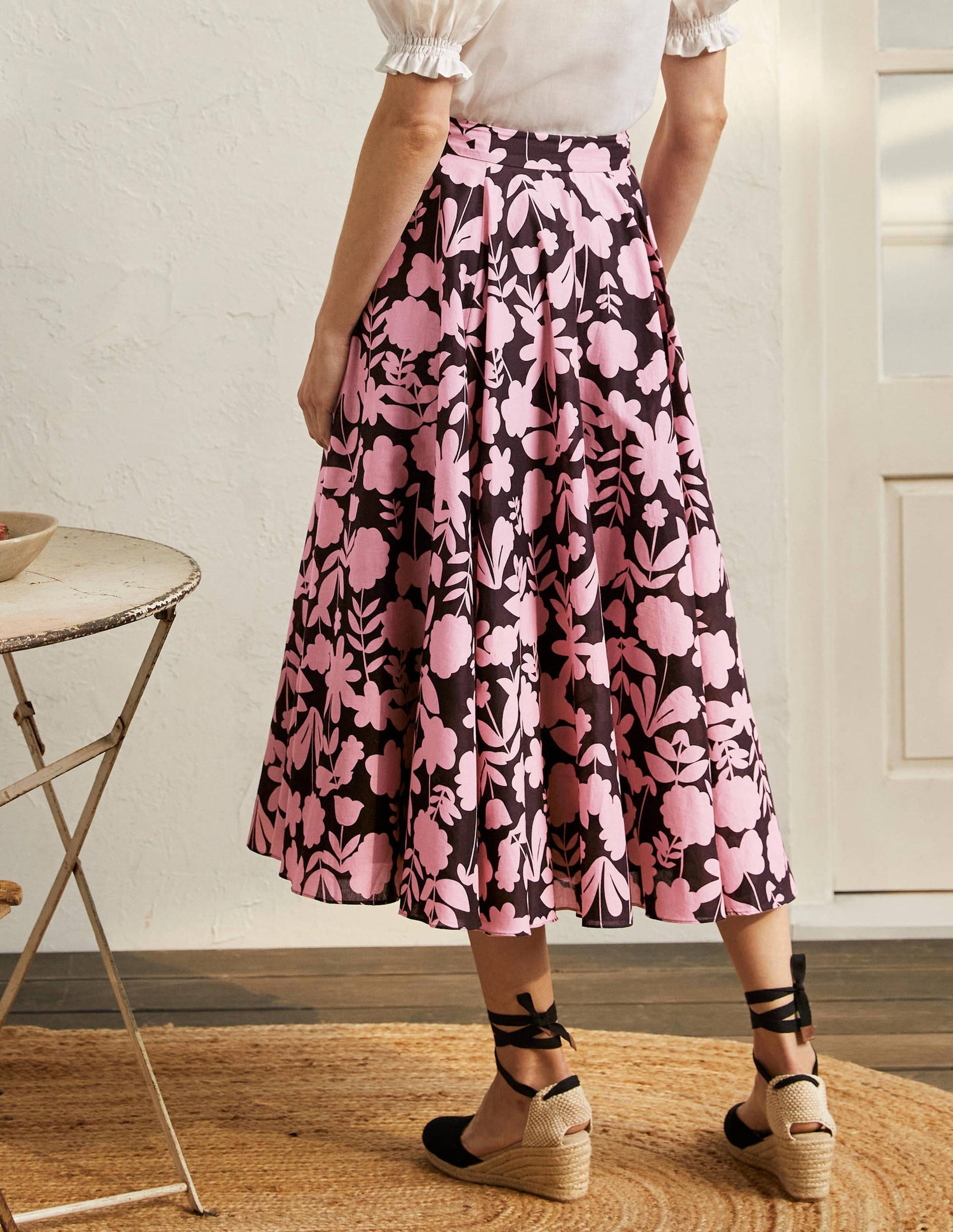 Full Cotton Midi Skirt-Formica Pink, Flora Bloom-3