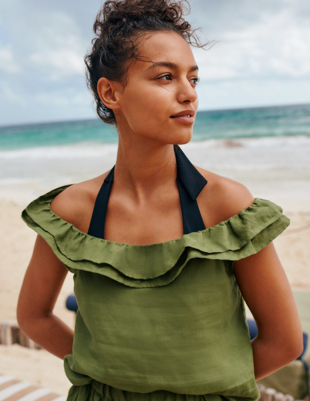Pull-on Linen Maxi Skirt-Pea Green-6