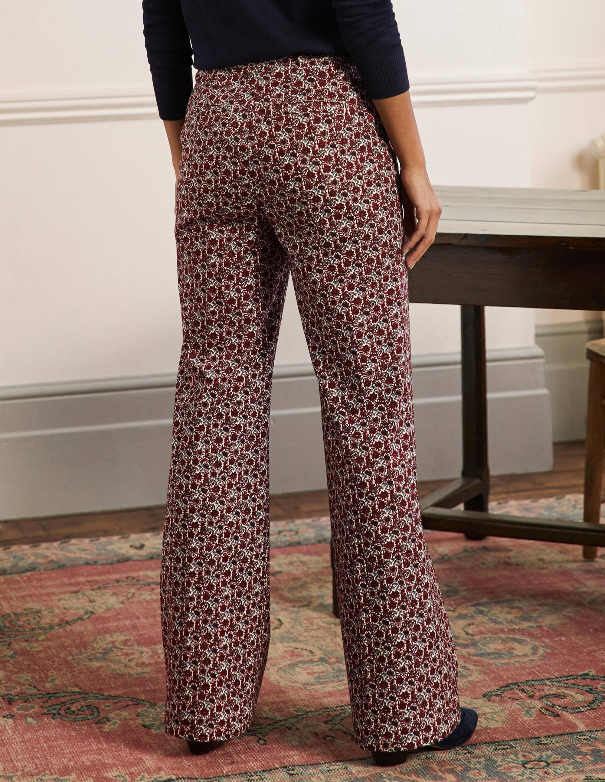 Printed Wideleg Pants-Red/Dusty Blue Floret Bloom - Image 2
