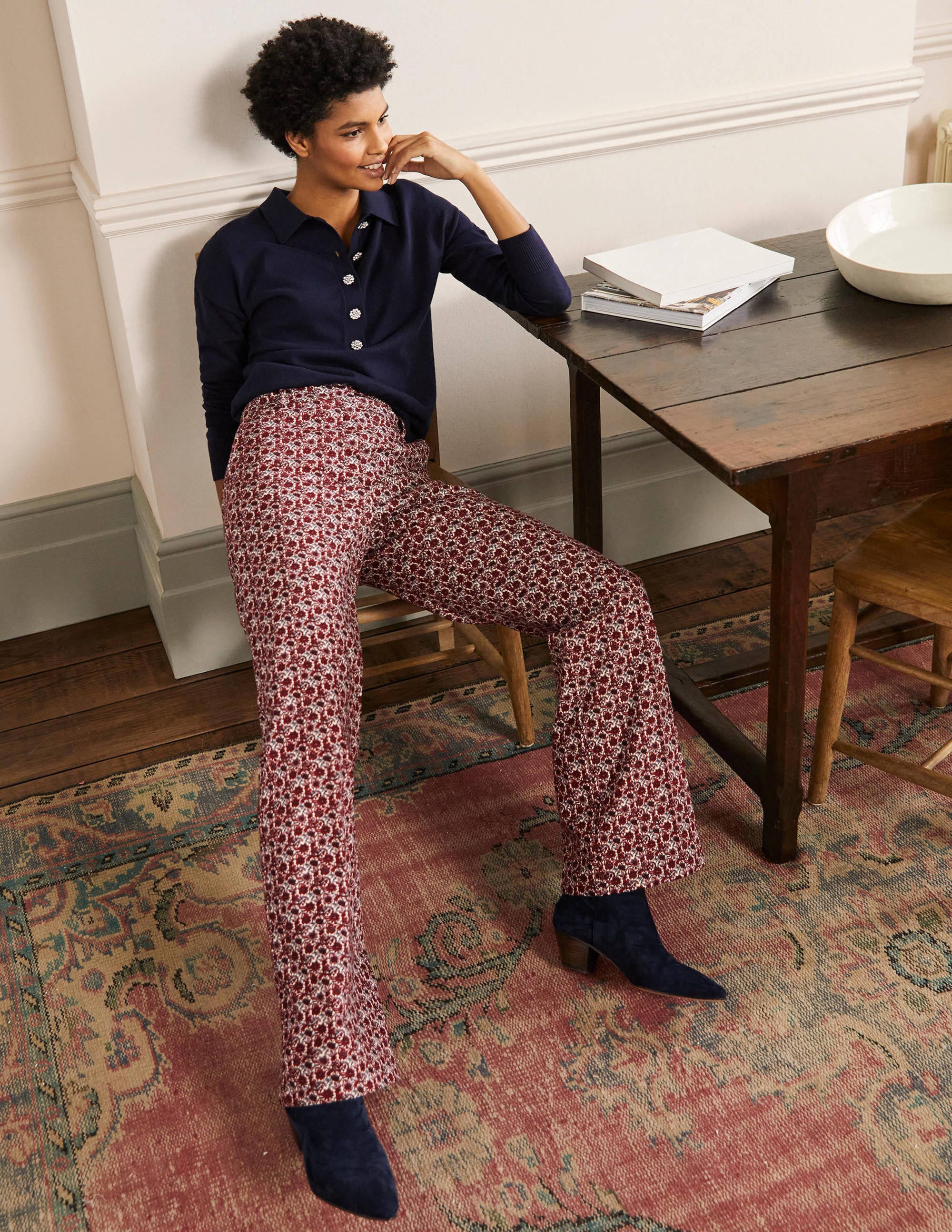 Printed Wideleg Pants-Red/Dusty Blue Floret Bloom - Image 3