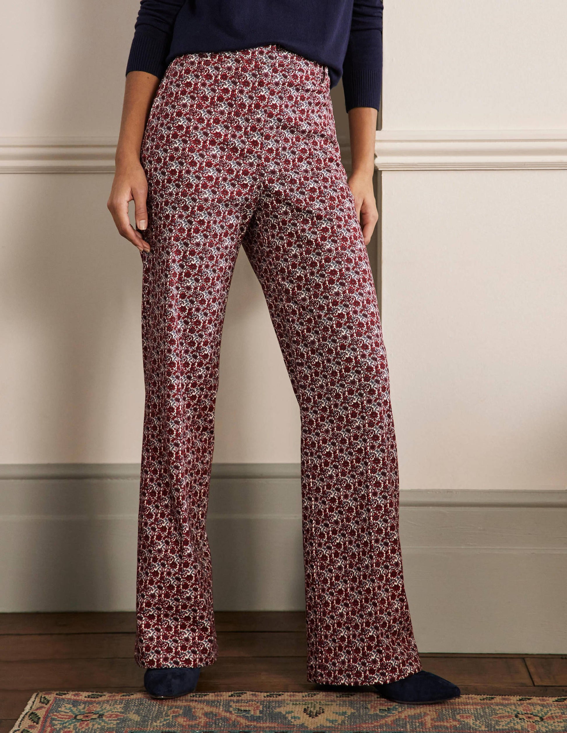 Printed Wideleg Pants-Red/Dusty Blue Floret Bloom-4
