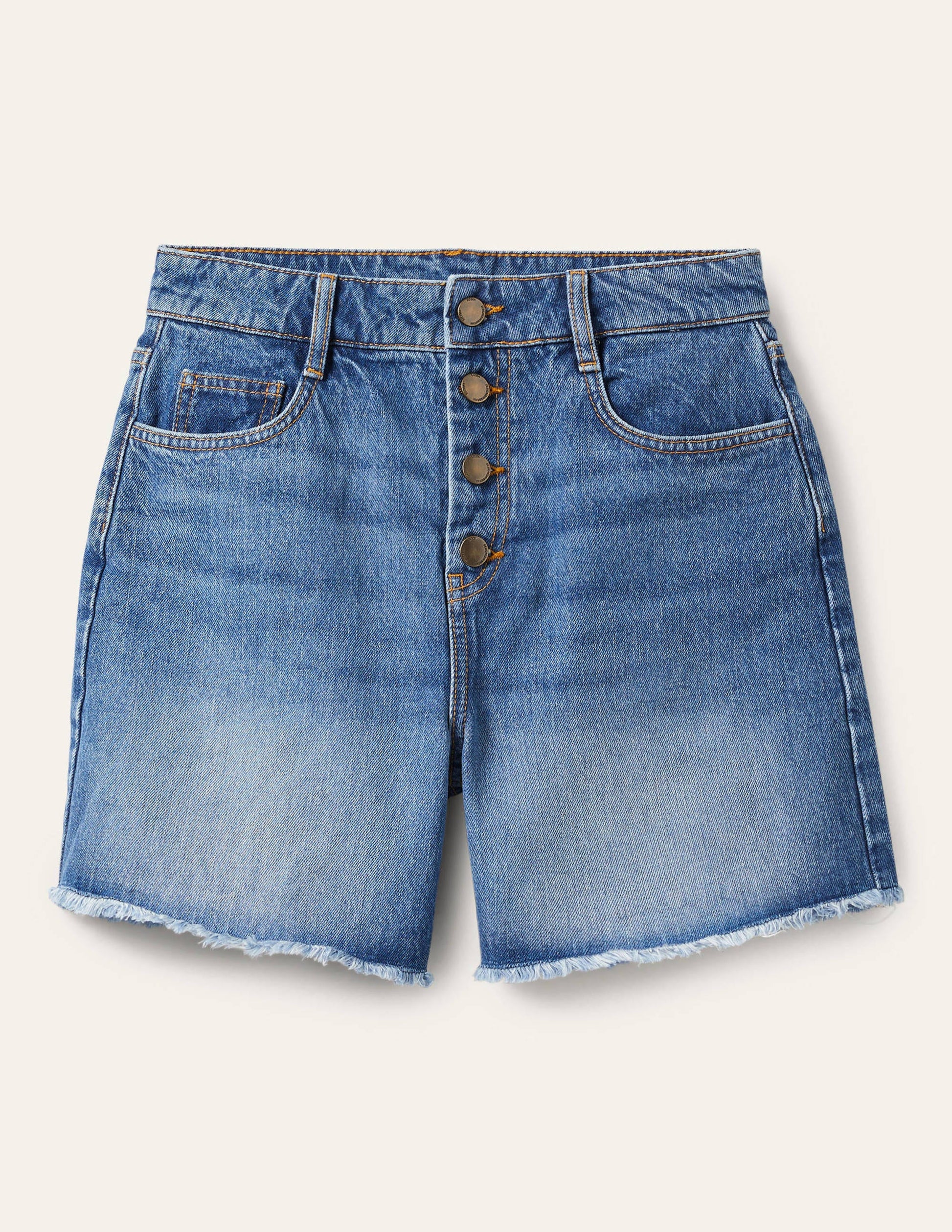 Button Fly Denim Shorts-Light Vintage-5