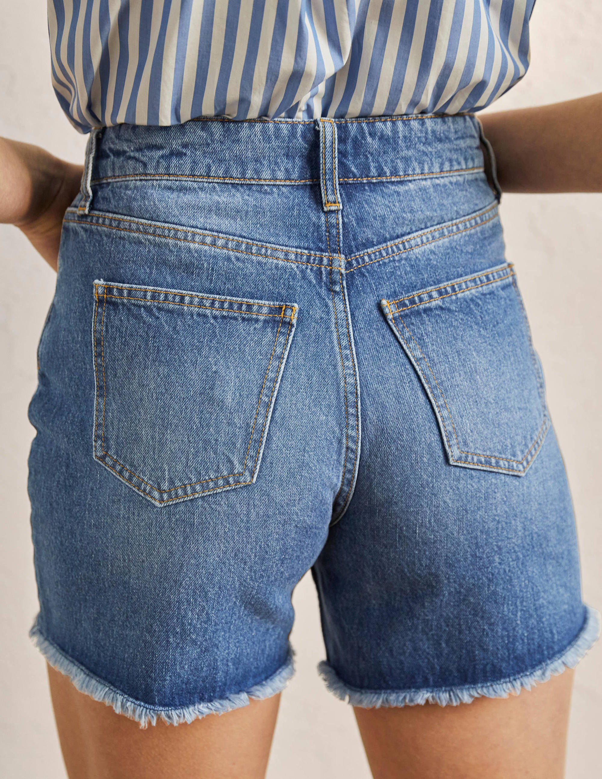 Button Fly Denim Shorts-Light Vintage - Image 3