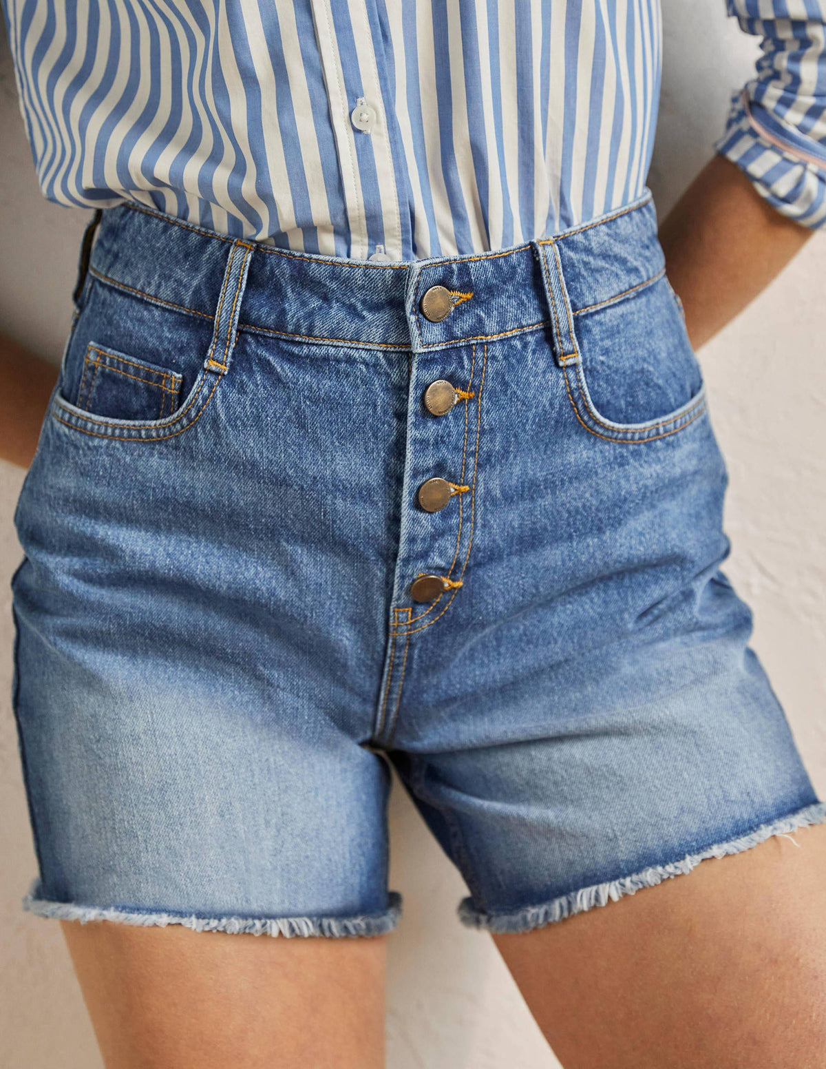 Button Fly Denim Shorts-Light Vintage - Image 4