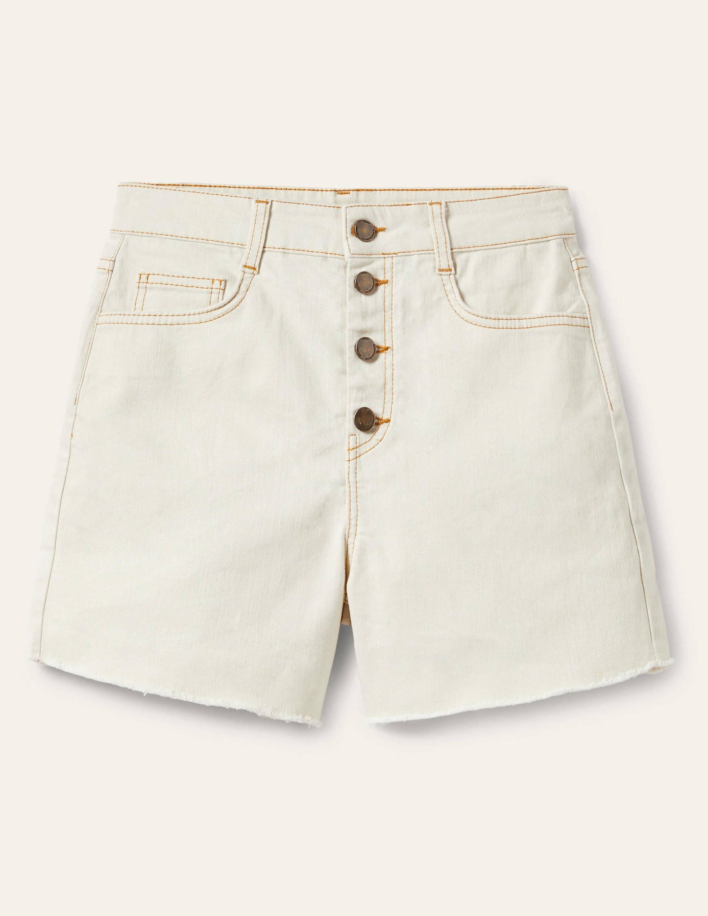 Button Fly Denim Shorts-Ecru