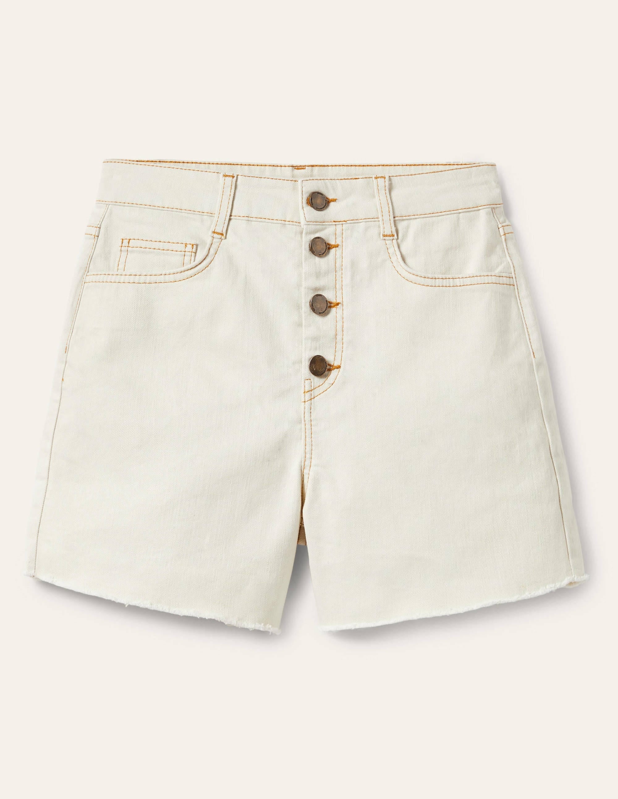 Button Fly Denim Shorts-Ecru - Image 5